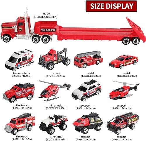 Miniatura 4 de Oriate Fire Truck Vehicle Toys with Flatbed Trailer & Various Traffic Road Signs, Diecast Firetruck for 3 4 5 6 7 Year Old Boys - Ambulance,