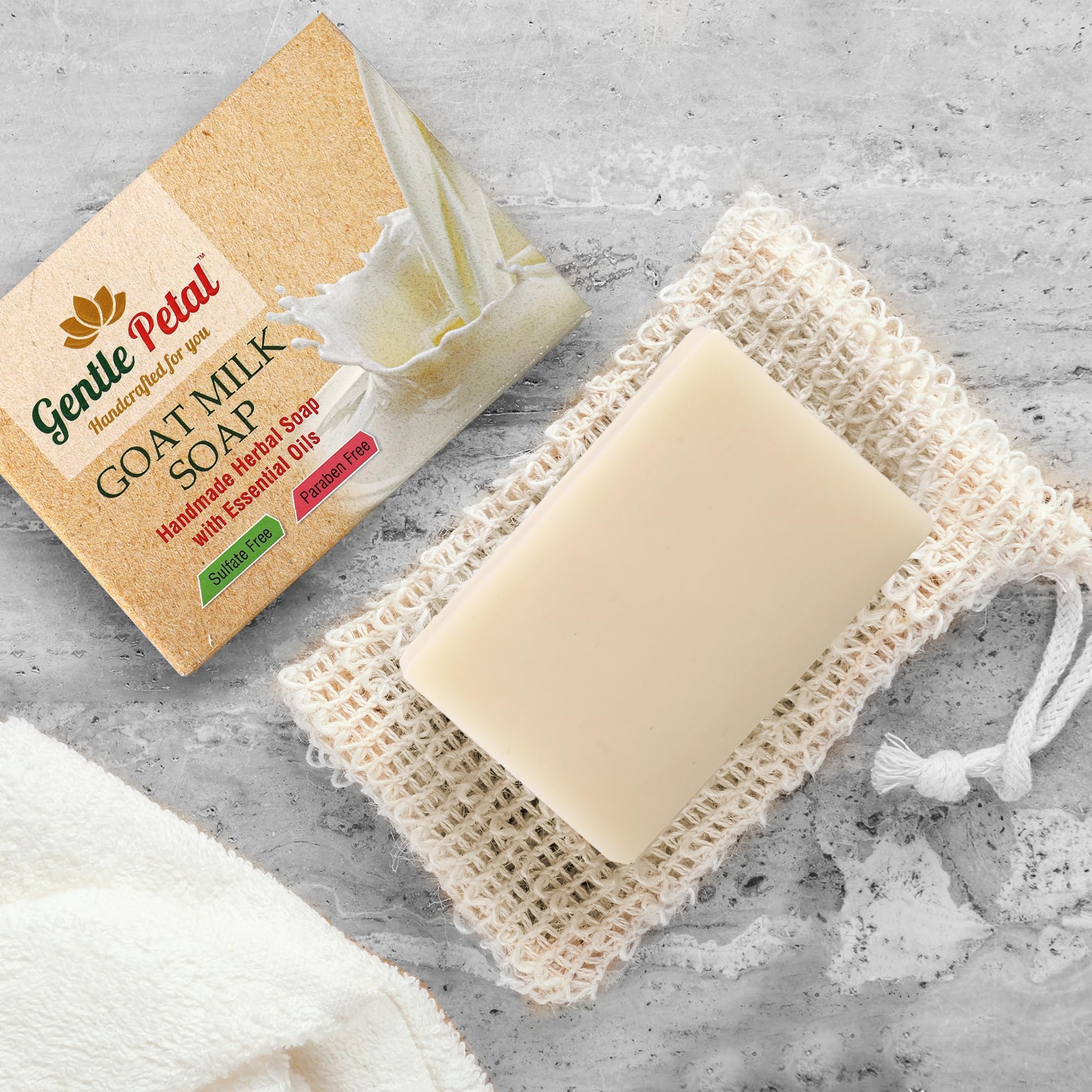 Gentle Petal Handmade Herbal Goat Milk Soap | Natural Moisturizing Bath Soap for Dry & Sensitive Skin | Anti-Aging, Gentle Cleansing Soap Bar for Men & Women | 100gm x 3 (Pack of 3) 4