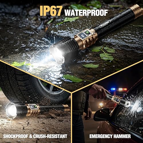 Miniatura 8 de WdtPro Linternas LED recargables de alto lúmenes, linterna recargable súper brillante de 90000LM con pantalla LCD, 5 modos y potente linterna de