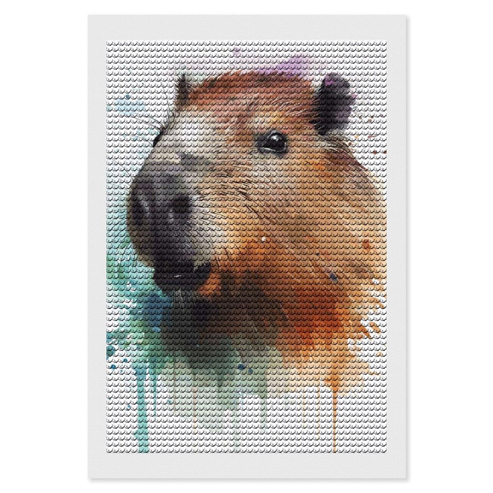Junmoney Capybara Watercolor Portrait Diamond Art Canvas 8"x12", for Family Craft Time, Creative Leisure Activity, Living Room Decor, Festive Craft Gift
