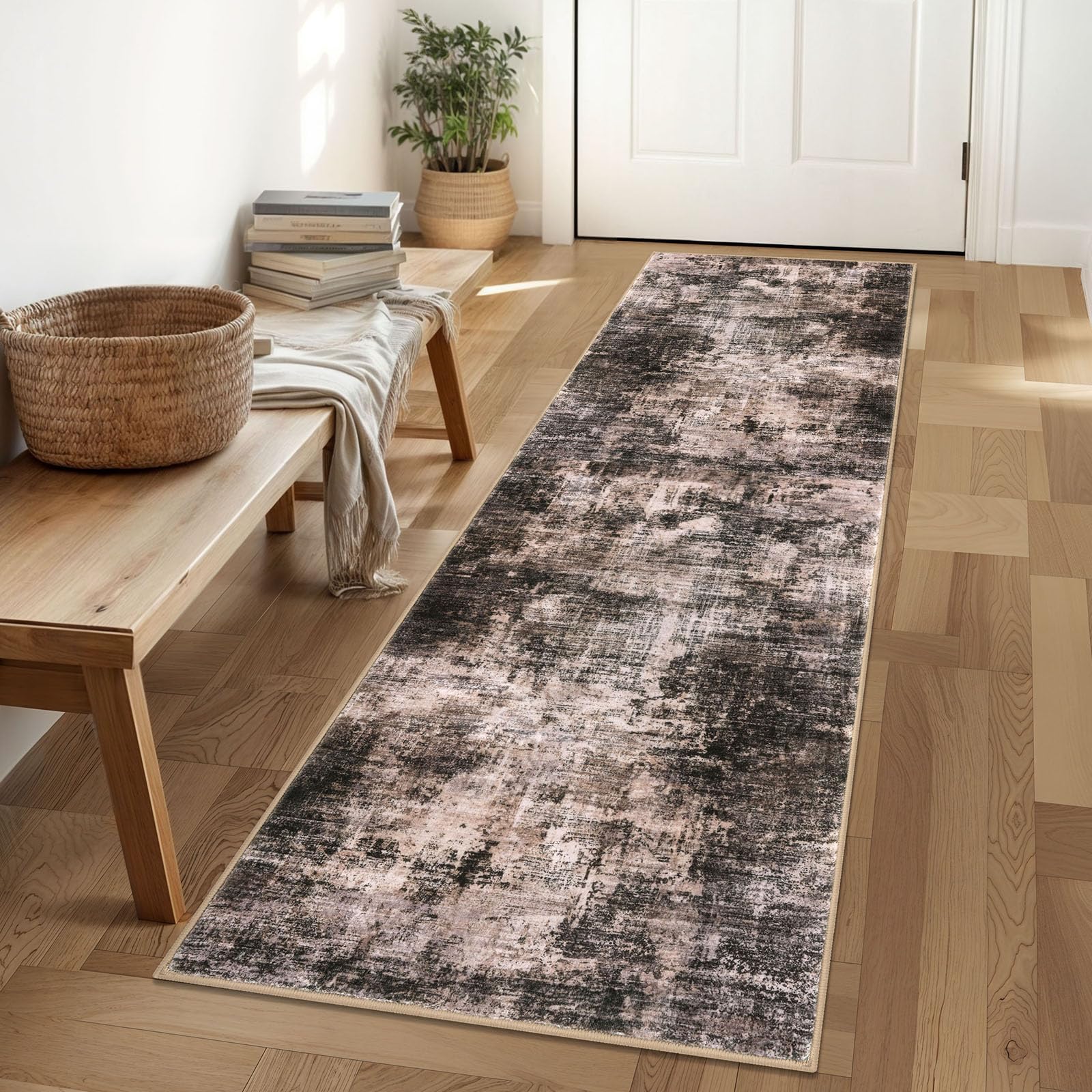 IOHOUZE Abstract Runner Rug 2x6 Ft Washable Runners for Hallways, Non Slip Kitchen Runner Printed Faux Wool Entryway Runner Indoor, Modern Abstract