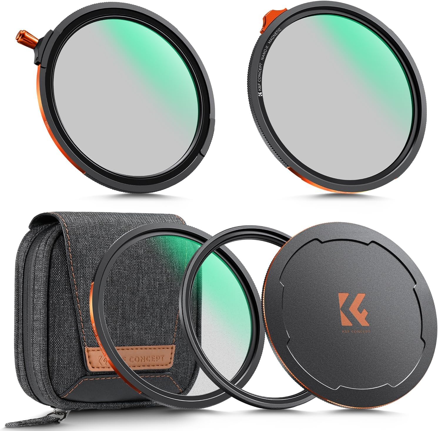 K&F CONCEPT Magnetic Filter Set 58mm Magnetisches Schnellwechsel System Quick Swap System Polfilter(CPL), ND2-ND32, Black Mist 1/4 mit Magnetischer Adapterring und Objektivdeckel, Filtertasche