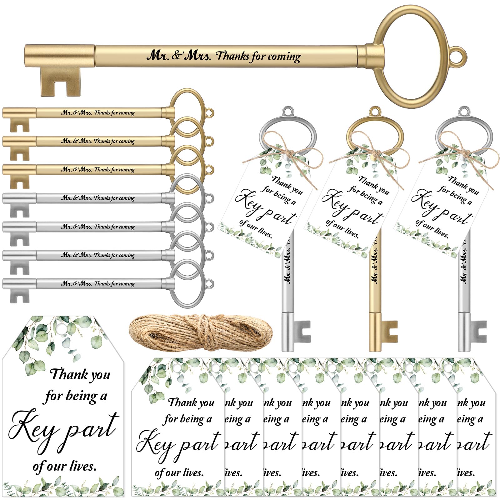 Patelai 50 Set Bridal Shower Party Favors 50 Key Shape Pens Wedding Fancy Pens Key Gel Ink Pens 50 Thank You Cards Small Gift Cards with Hanging Rope for Wedding Bridal Shower Engagement Party Gift