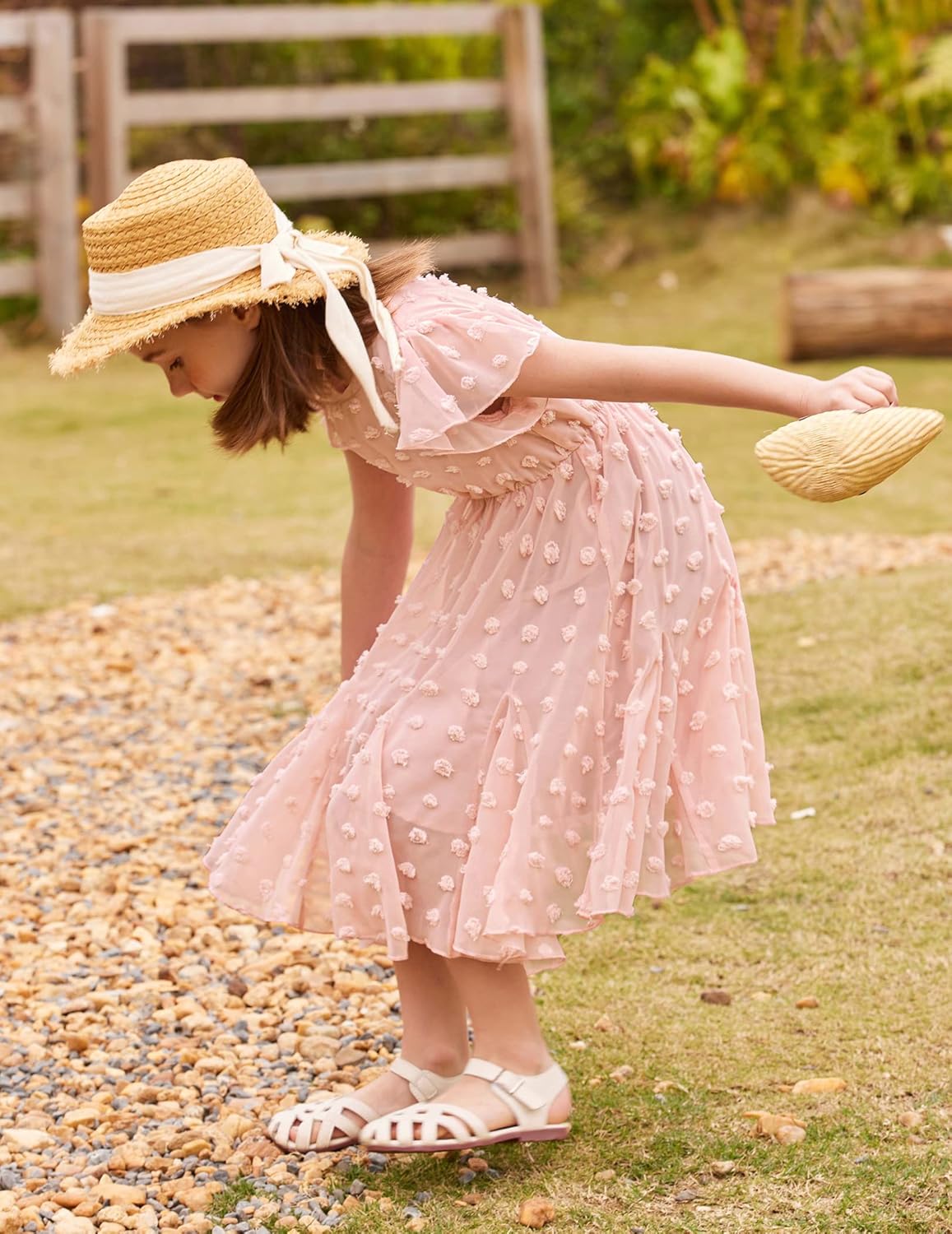 Arshiner Girls Girly Dress Swiss Dot Ruffle Short Sleeve Twirly Cute Dresses for 5-12 Years Old - Image 4