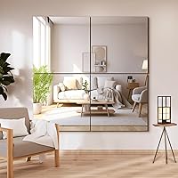 Vista 14 de Delma Azulejos de espejo sin marco de 12" x 10" (4 piezas) para montaje en pared, resistentes a los golpes, paneles de vidrio templado de longitud