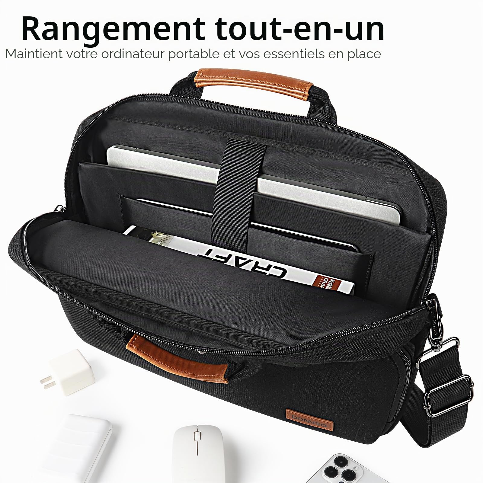 DOMISO Sacoche Ordinateur 18 Pouces Résistant à l'Eau Pochette PC Portable Sac à Bandoulière Homme Business Sac de Transport pour PC Gamer 18 Pouces/ASUS ROG Strix Scar 18 & G18 (2023-2025), Noir