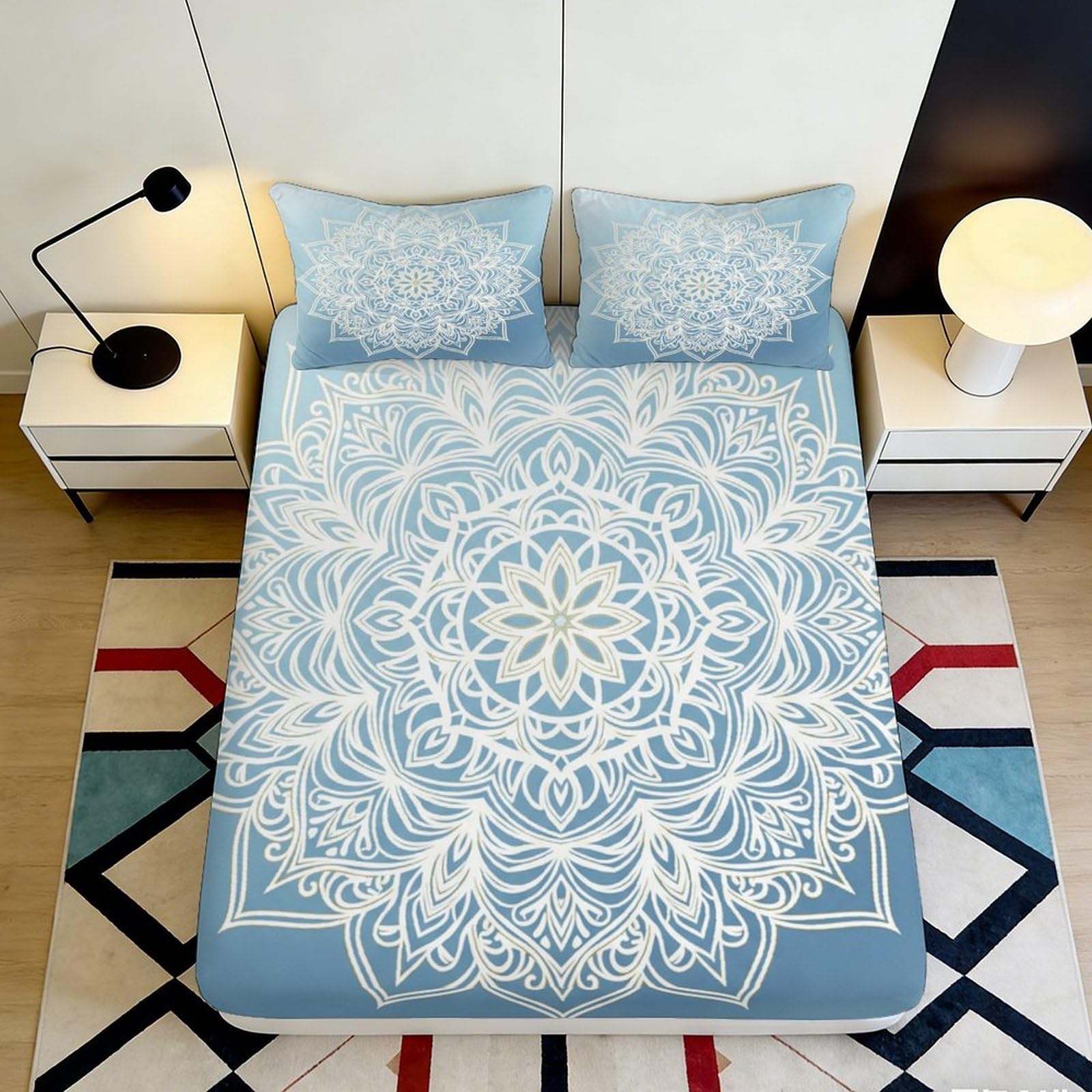 Jxqhbvmg Style-8 3D Printed Mandala Fitted Sheet Microfiber Deep Pocket Bedding Set Mandala Mattress Fitted Cover Elastic Hem Washable For Bedroom 90X200x25cm