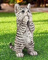 Vista 9 de Estatua de gato al aire libre, decoración de jardín, bonita figura de gato naranja de oración, decoración interior de oficina, hogar, escultura