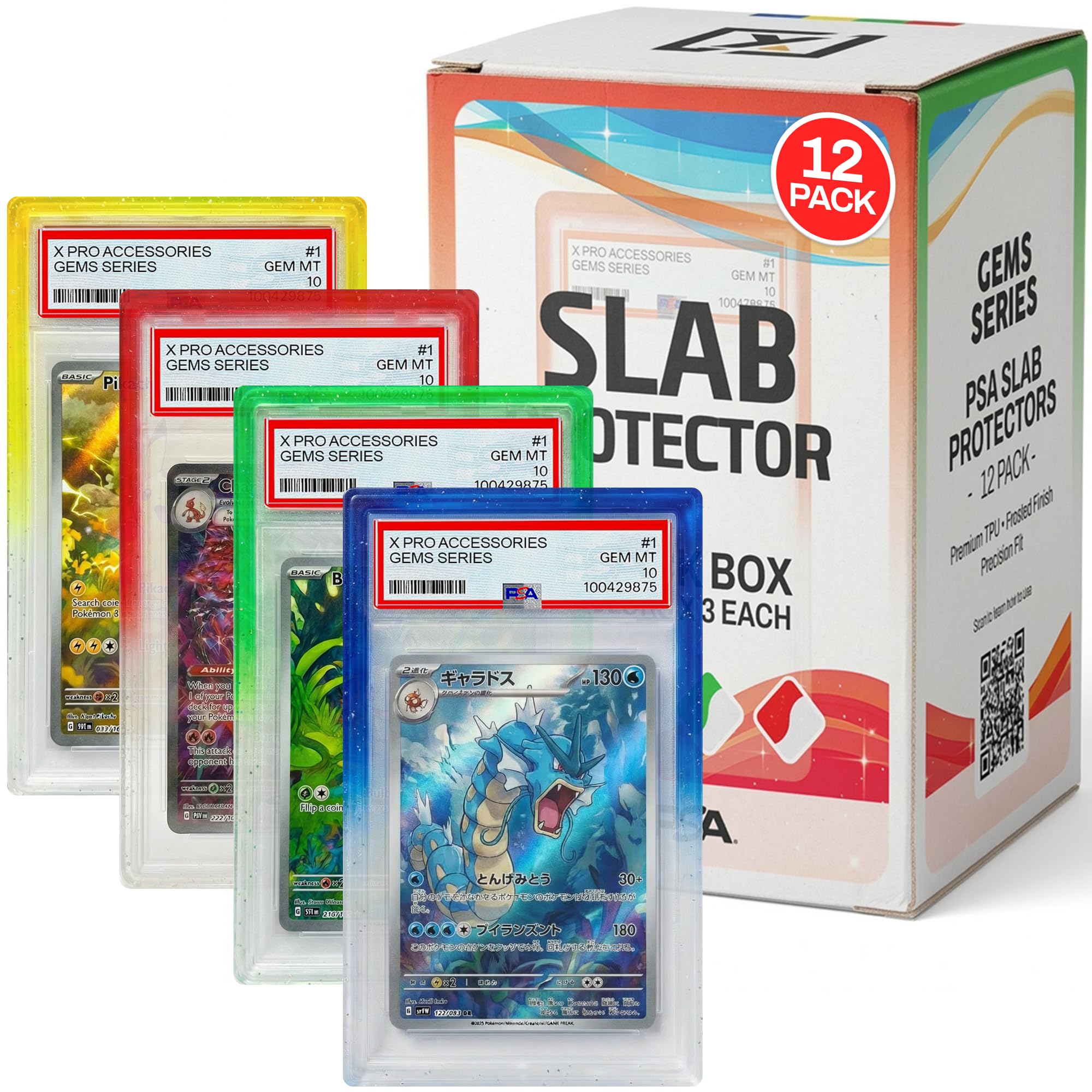 X PRO PSA Slab Protector - 12 Pack - Gem Gradient Colors Included - Durable TPU Bumper Guards - Stackable PSA Slab Guards & Secure Graded Card Guard (Gem Series)