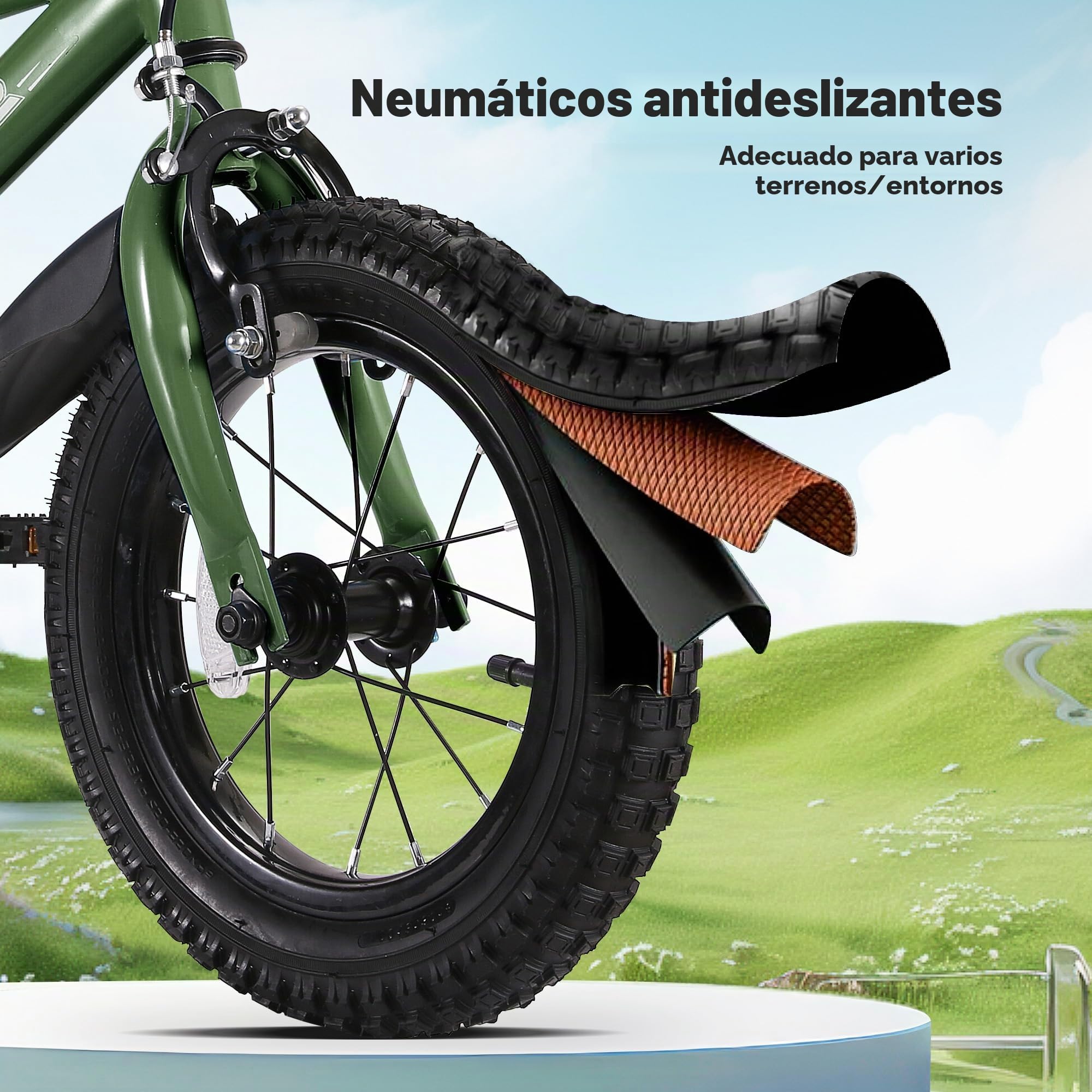 Bicicleta infantil de 14 pulgadas, bicicleta para niños y niñas con ruedas de apoyo, marco estable, asiento ajustable, freno de mano y freno de contrapedal, adecuada para conductores de 94 a 107 cm