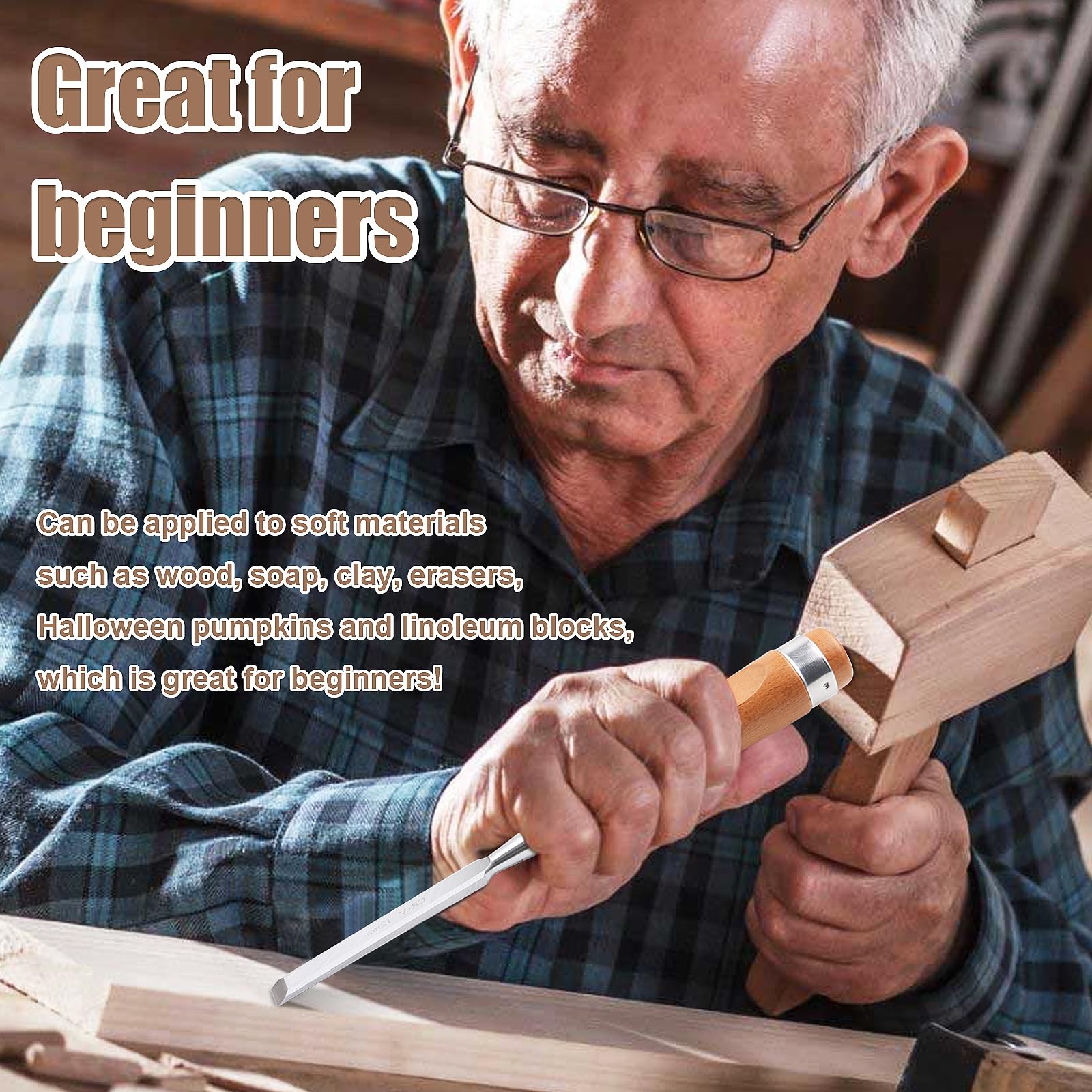 Zestaw 8 dłut do drewna, dłuto ciesielskie z drewnianym pudełkiem do przechowywania, kamień do ostrzenia, prowadnica do honowania i nakładki ochronne, profesjonalny zestaw dłut do drewna (6 mm, 10 m