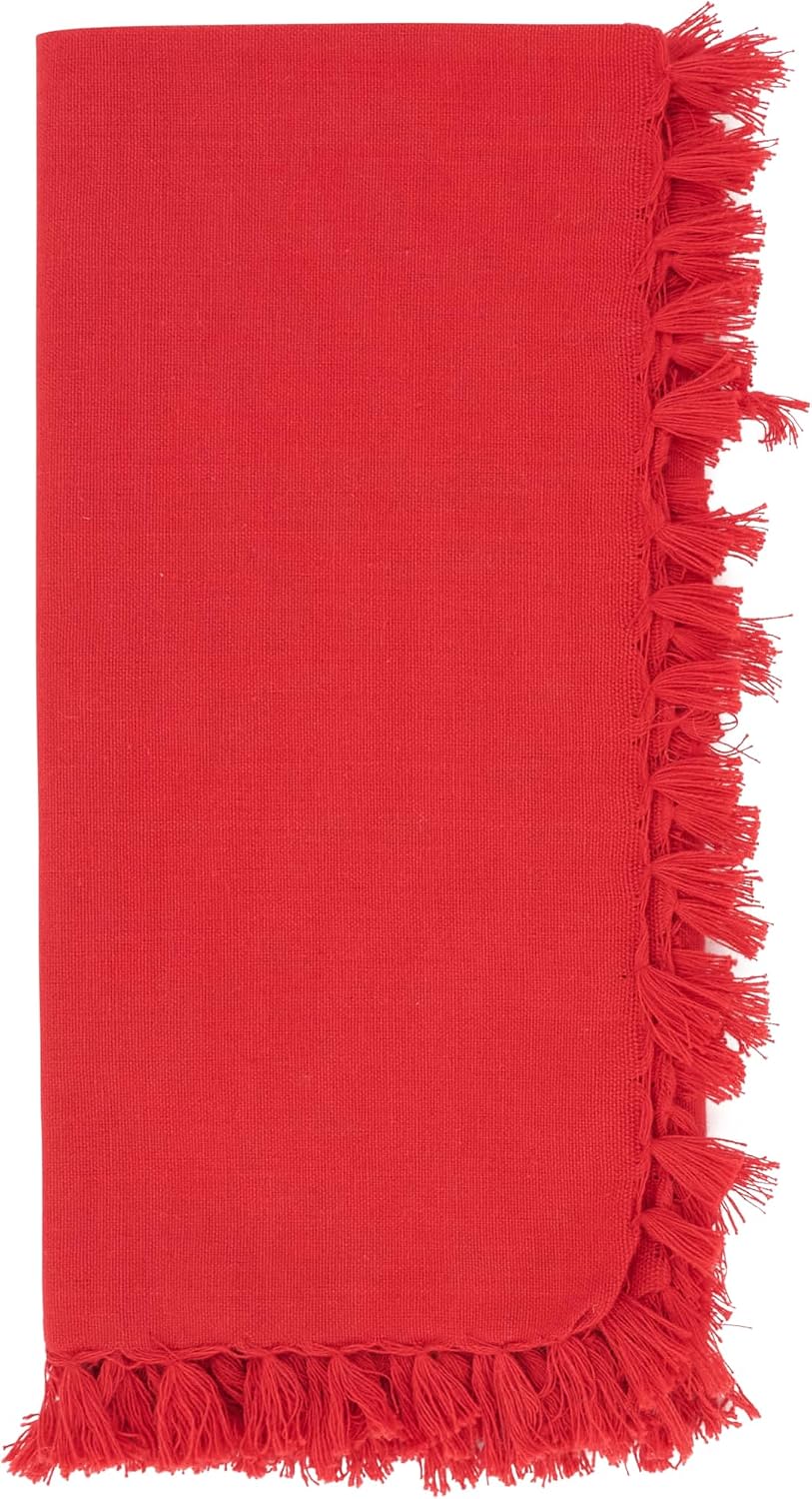 SARO LIFESTYLE 1234 Lizette Collection Fringed Design Festive Dinner Napkins (Set of 4), Red, 20" Square, 4 Pieces