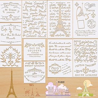 10 Pieces French Writing Stencils DIY Art Craft Script Writing Stencils French Country Stencils for Painting on Wood Canvas Paper Fabric Floor Wall Home Decoration