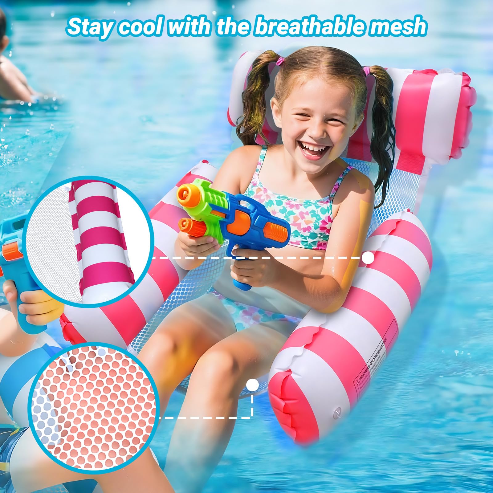 Amaca ad acqua – Sedia da nuoto – Amaca ad acqua con rete – Materasso ad aria 3 in 1 – Tappetino da nuoto con pompa galleggiante – Divertente accessorio per piscina per mare, spiaggia, lago