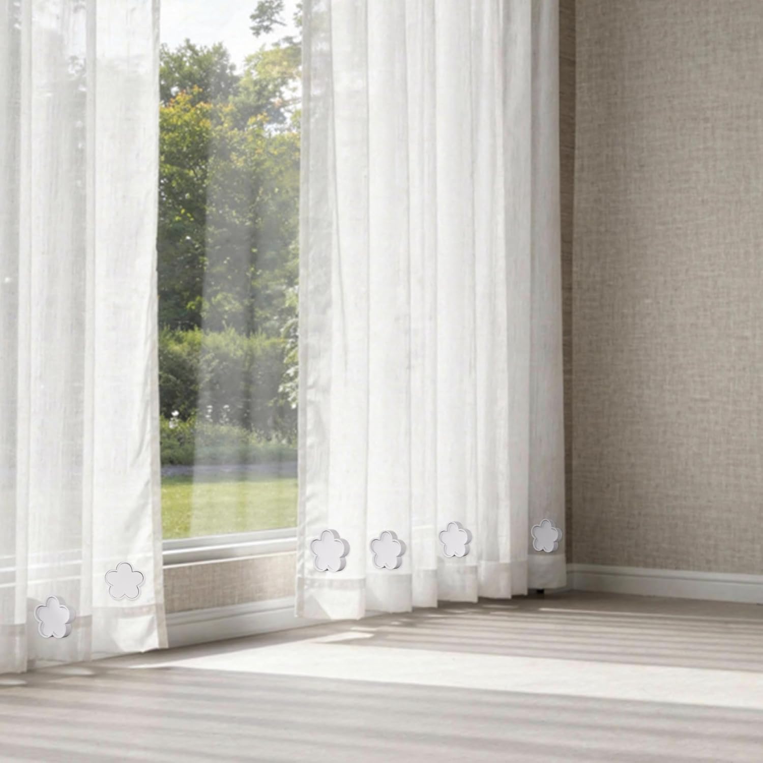 16 Pcs (8 Pairs) Magnetic Curtain Weights, Heavy Duty Outdoor Curtain Weights with 4 Strong Magnets, Waterproof Flower Shaped Curtain Magnets for Drapes, Sheer Curtains & Tablecloth (White)