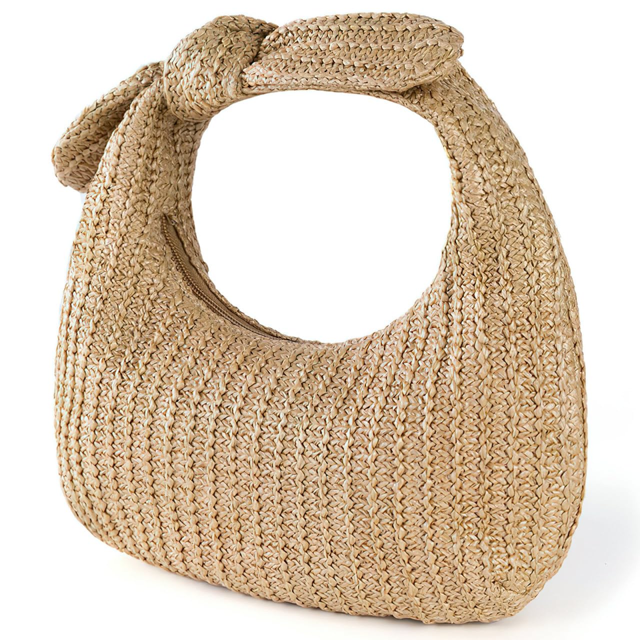 Bolso de mano de paja anudado para mujer, con lazo tejido, para verano, playa, bolso de mano, bolso de mano de noche, bolso de mano para verano, formal, boda, fiesta, beige, 24.00X13.00X5.00CM