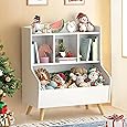 CuisinSmart Kids Bookshelf with Toy Organizer, 3-Tier Wooden Children's Book Shelf, Toy Storage Organizer with Legs, Kids Bookcase for Children's Room, Playroom, Nursery and Classroom White B