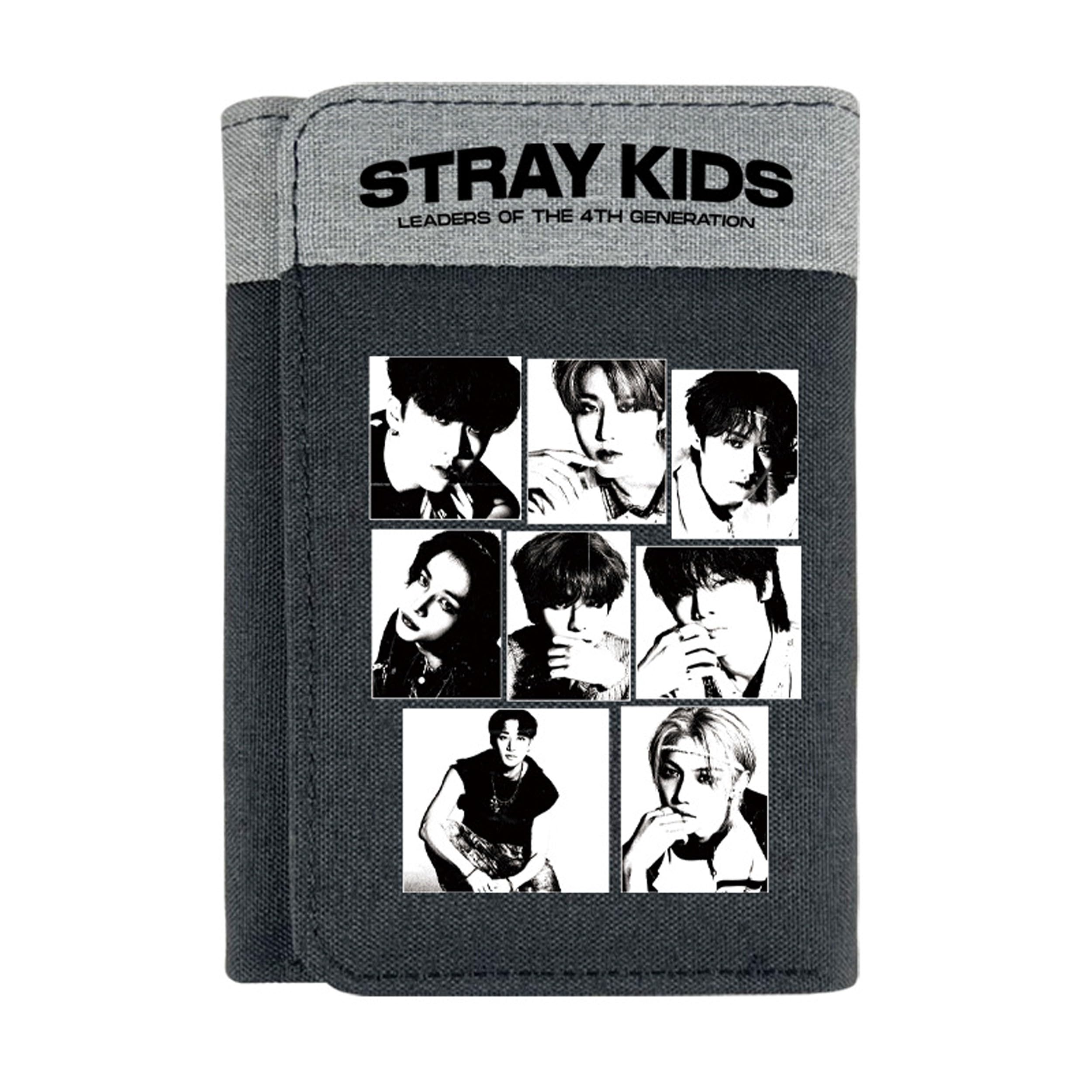 Roffatide Stray Kids Portfel Produkty pochodne Kpop Trzykrotny portfel Stay Lekka płócienna torebka, Czarny E