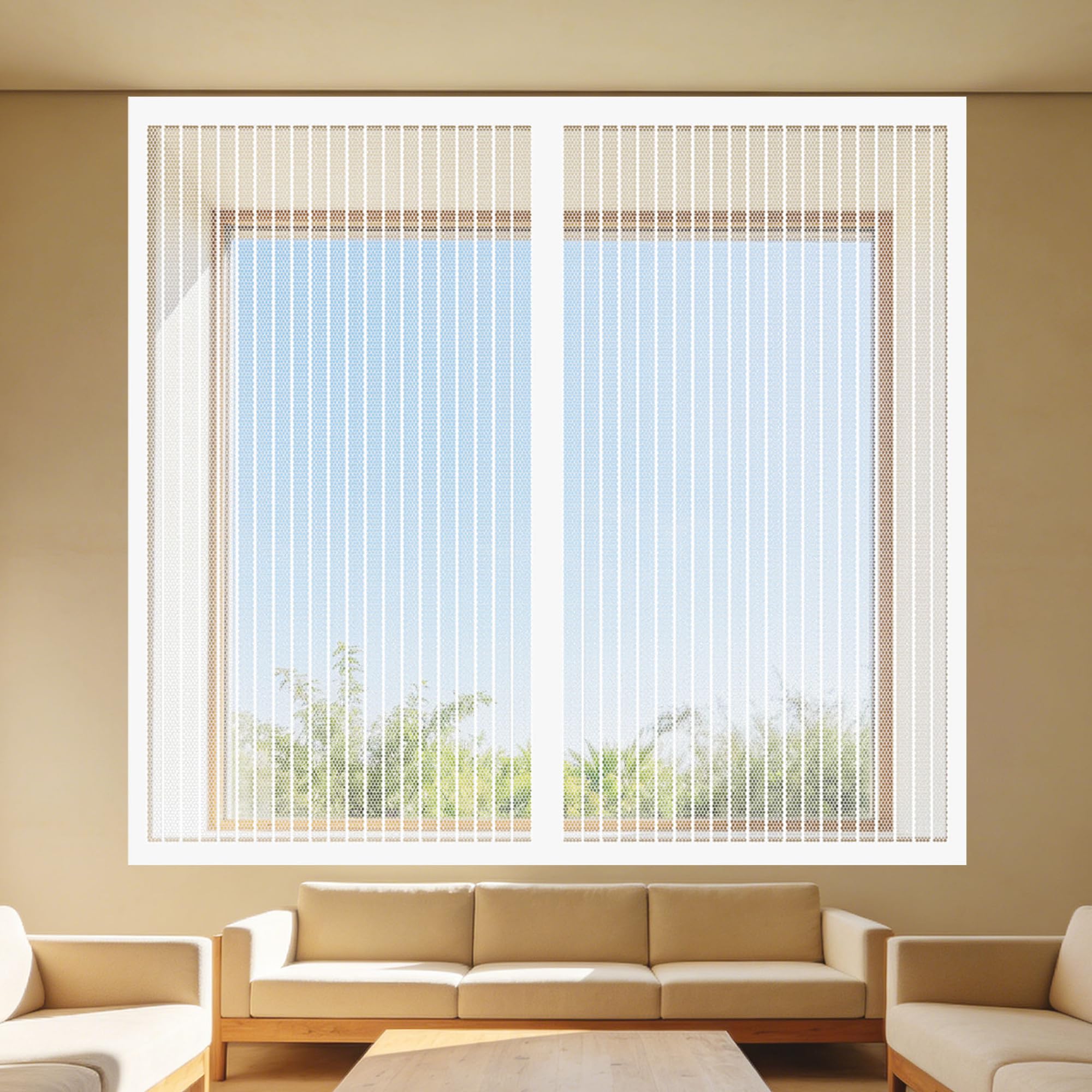 DIY Fly Screen Windows 135 x 115 cm with Selfadhesive Bug Net for Windows Fine Mesh Design Prevents Tiny Insects from Entering for Living Room Bedroom Offfice, White