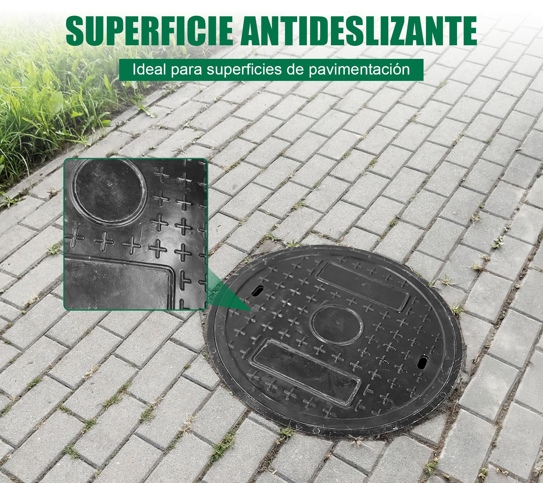 Ø 400 mm Cubierta de ojo redonda compuesta PRV, A15 Tapa de foso séptico de fibra de vidrio con marco, interior: Ø 270 mm para jardín, garaje, patio, pasillo