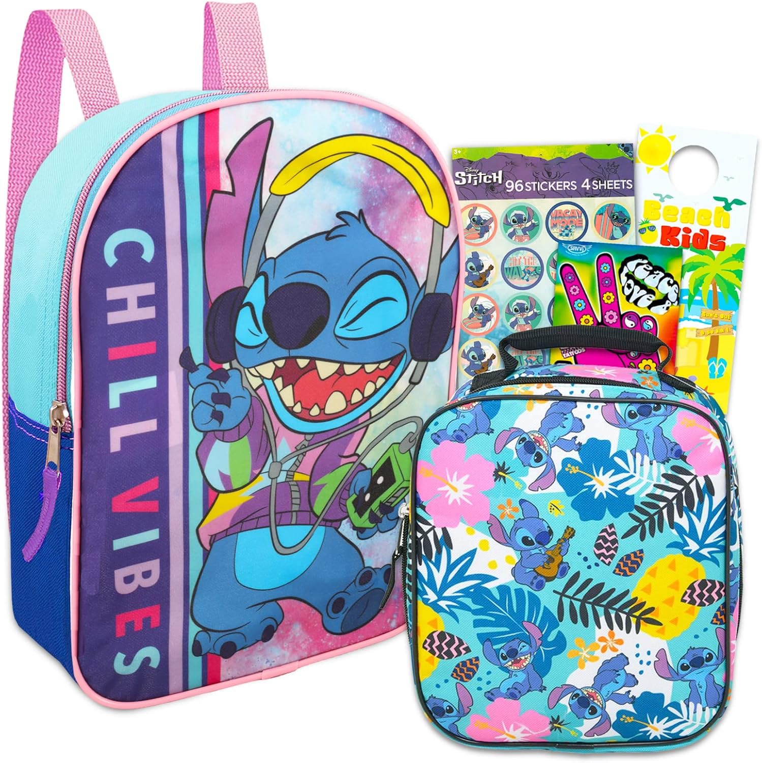 Disney Stitch Backpack with Lunch Box Set for Girls