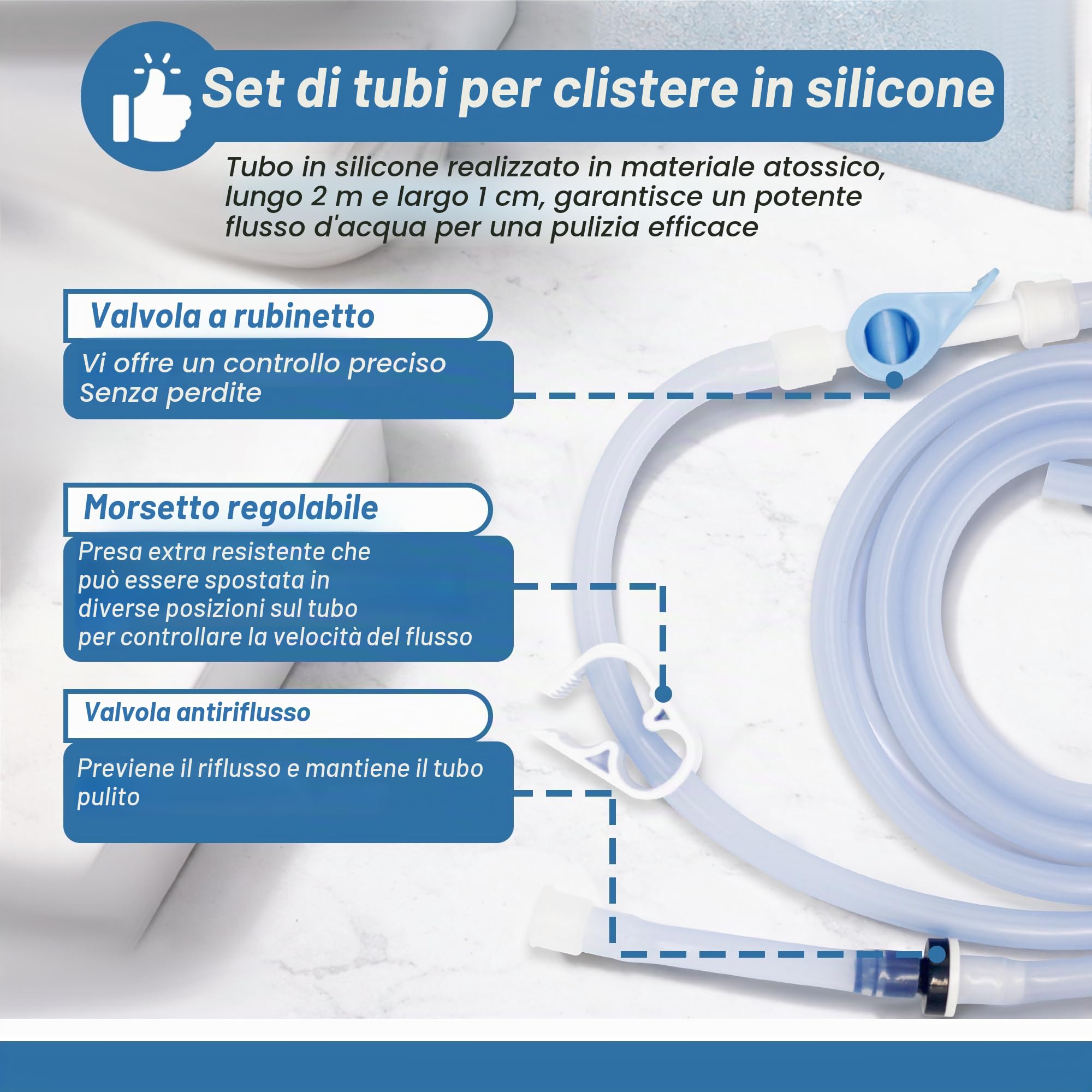 TopQuaFocus - Kit secchio per clistere per pulizia del colon 2L Secchio per clistere in plastica impermeabile Soffione doccia per clistere da 6 pezzi