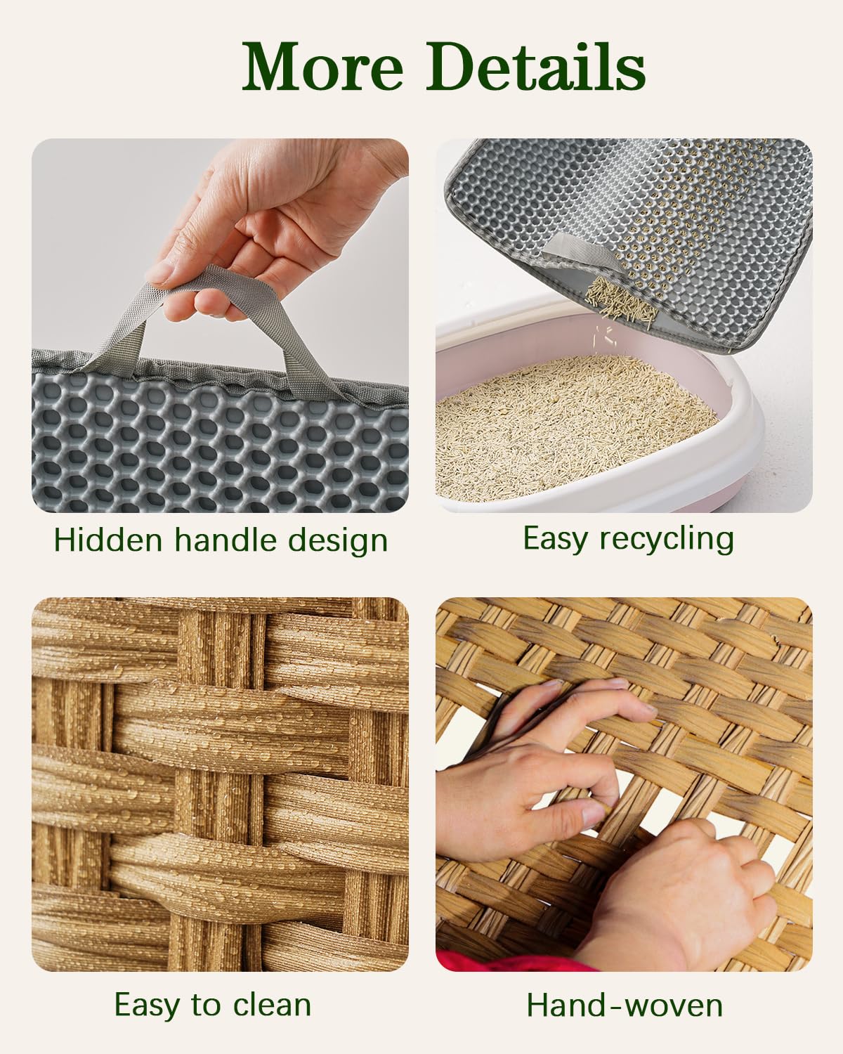 SETVSON Cat Litter Box Enclosure Furniture, Hidden Litter Box with Mat and Fence, Handwoven Rattan Cat House with Two S-Shaped Hooks for Living Room, Bedroom, 18.5 x 20.5 x 19.1 Inches (Natural) - image 6