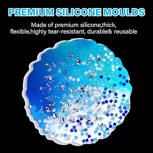 Miniatura 8 de NiArt Bandeja redonda grande con bordes irregulares de 13.4 pulgadas, molde de silicona de fundición de resina epoxi, bandeja rodante para