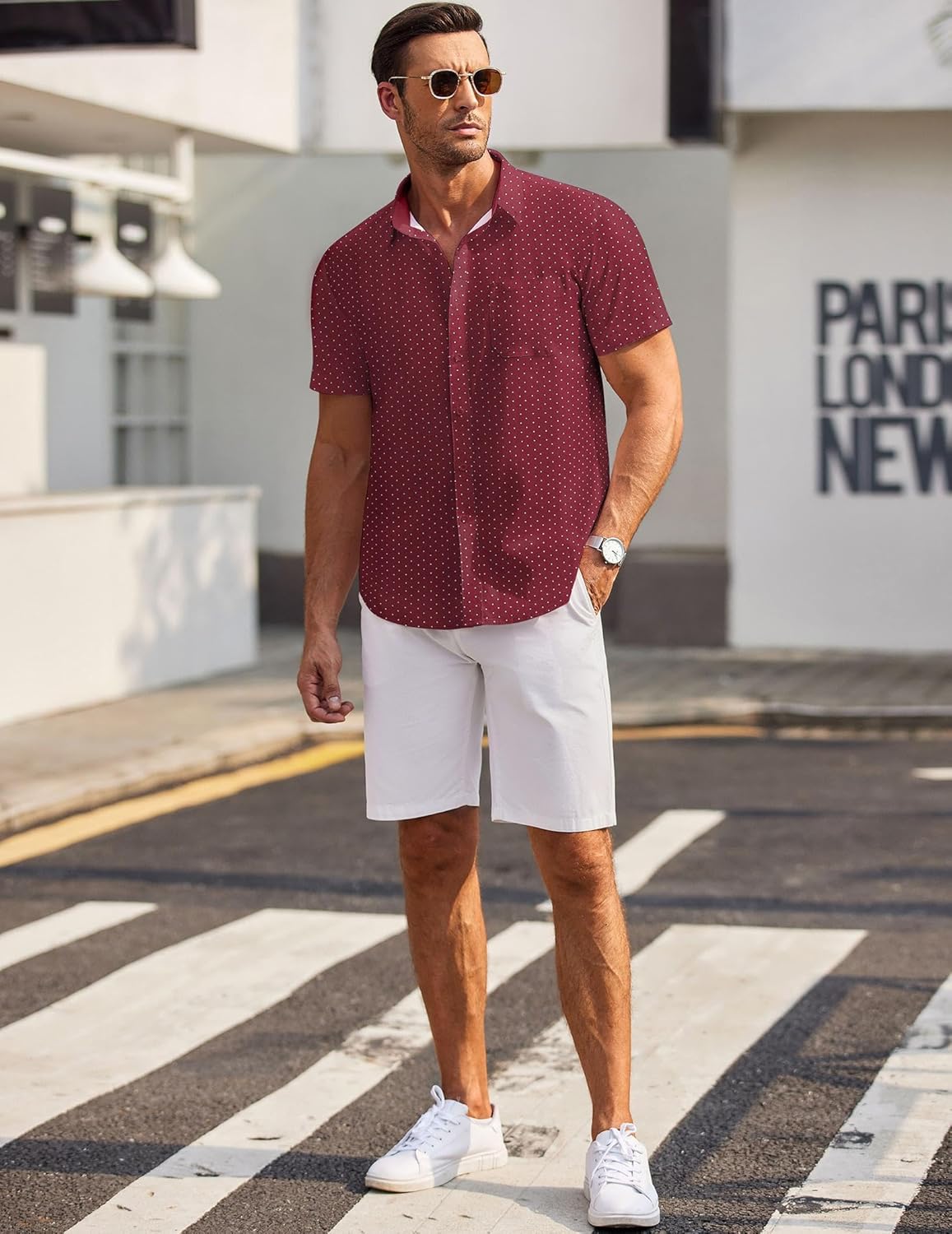 COOFANDY Mens Short Sleeve Button Down Shirts Wrinkle Free Dress Shirts Casual Polka Dot Print Shirt with Pocket - Image 3