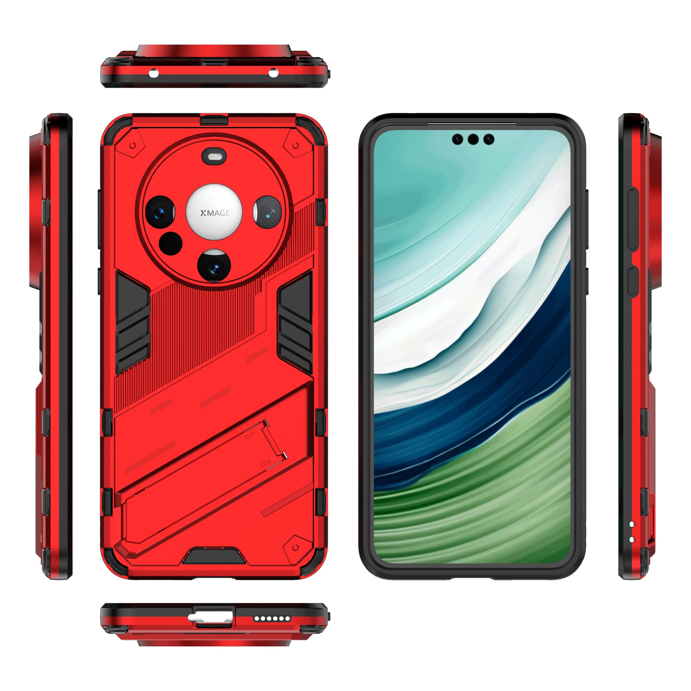 Compatible with Huawei Mate 60 Pro Bracket Shell,Compatible with Huawei Mate 60 Pro 5G ALN-AL00 ALN-AL80 Kickstand (Hard PC+TPU) 2 in 1 Phone Case Cover Red