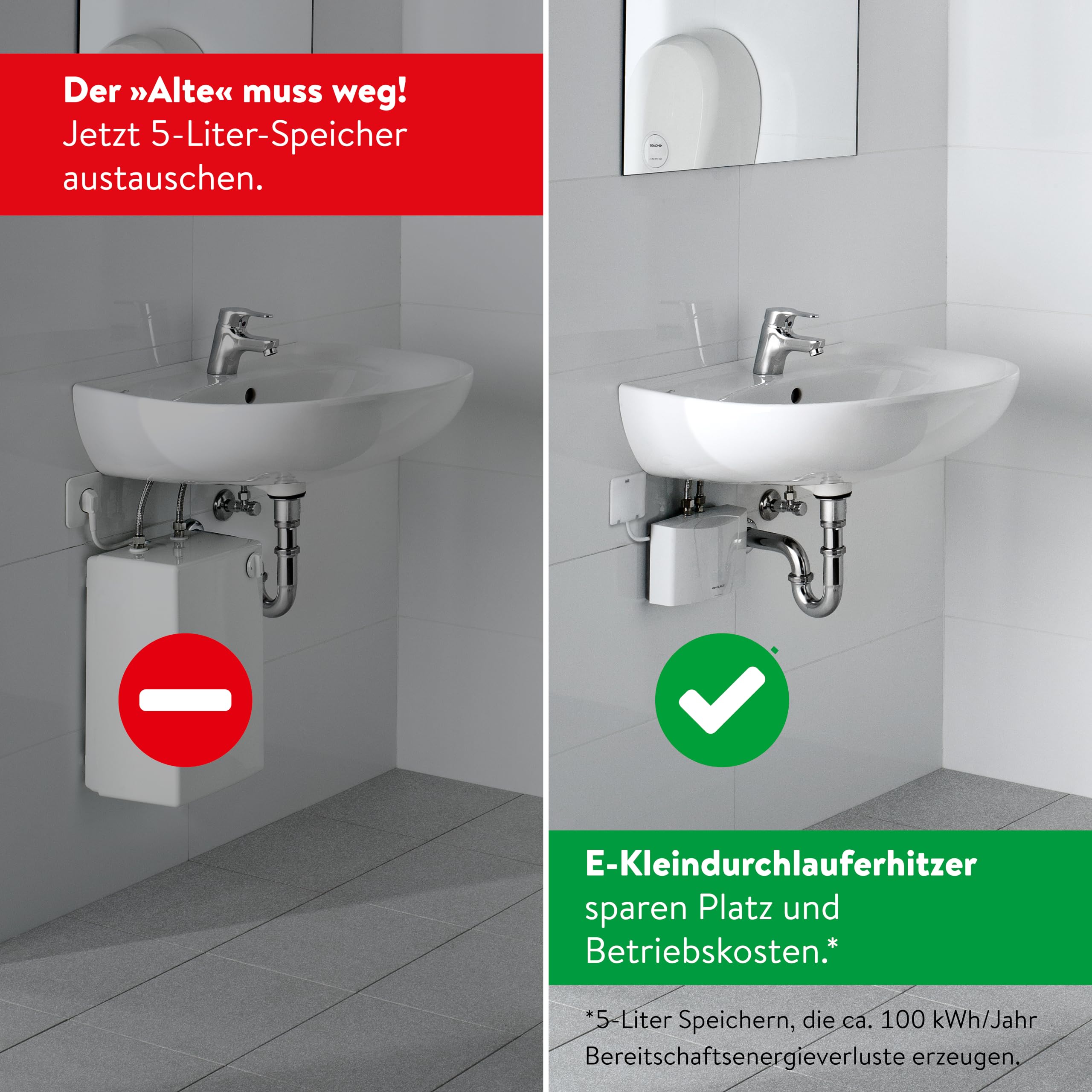 CLAGE MBH4 hydraulischer Klein-Durchlauferhitzer fürs Handwaschbecken, 4,4 kW, mit Stecker, druckfest + drucklos, VDE-GS geprüft, 1500-16004
