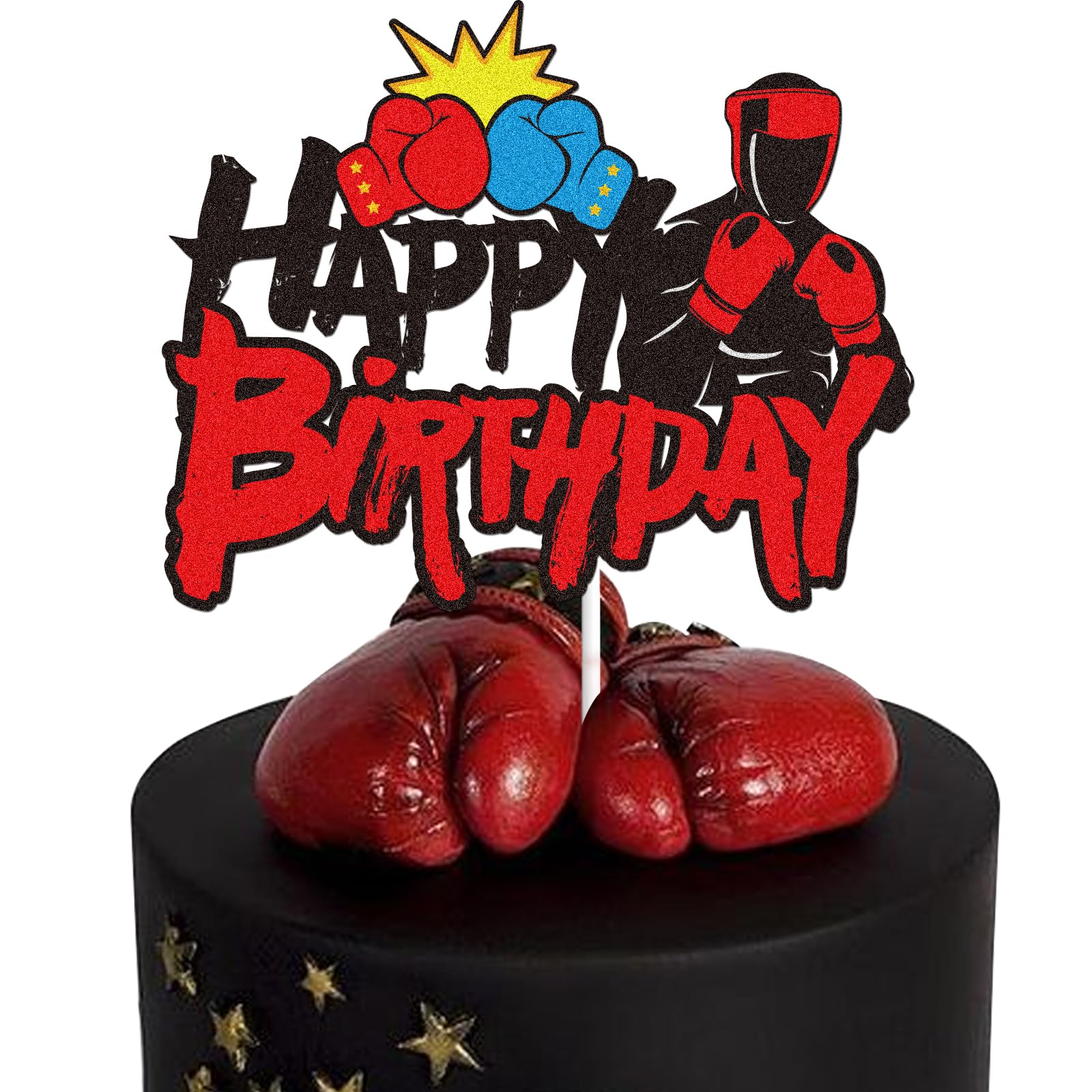 Boxing Happy Birthday Cake Topper Pugilist Infighter Beat Boxing Platform Cake Decoration Boxing Match Sports Themed Party Supplies
