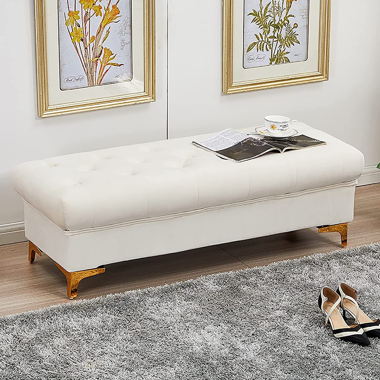 LWJSOCP Premium Velvet Storage Ottoman Bench Modern Upholstered Footstool for Bedroom Living Room & Hallway Multifunctional Shoe Storage & Seating Solution