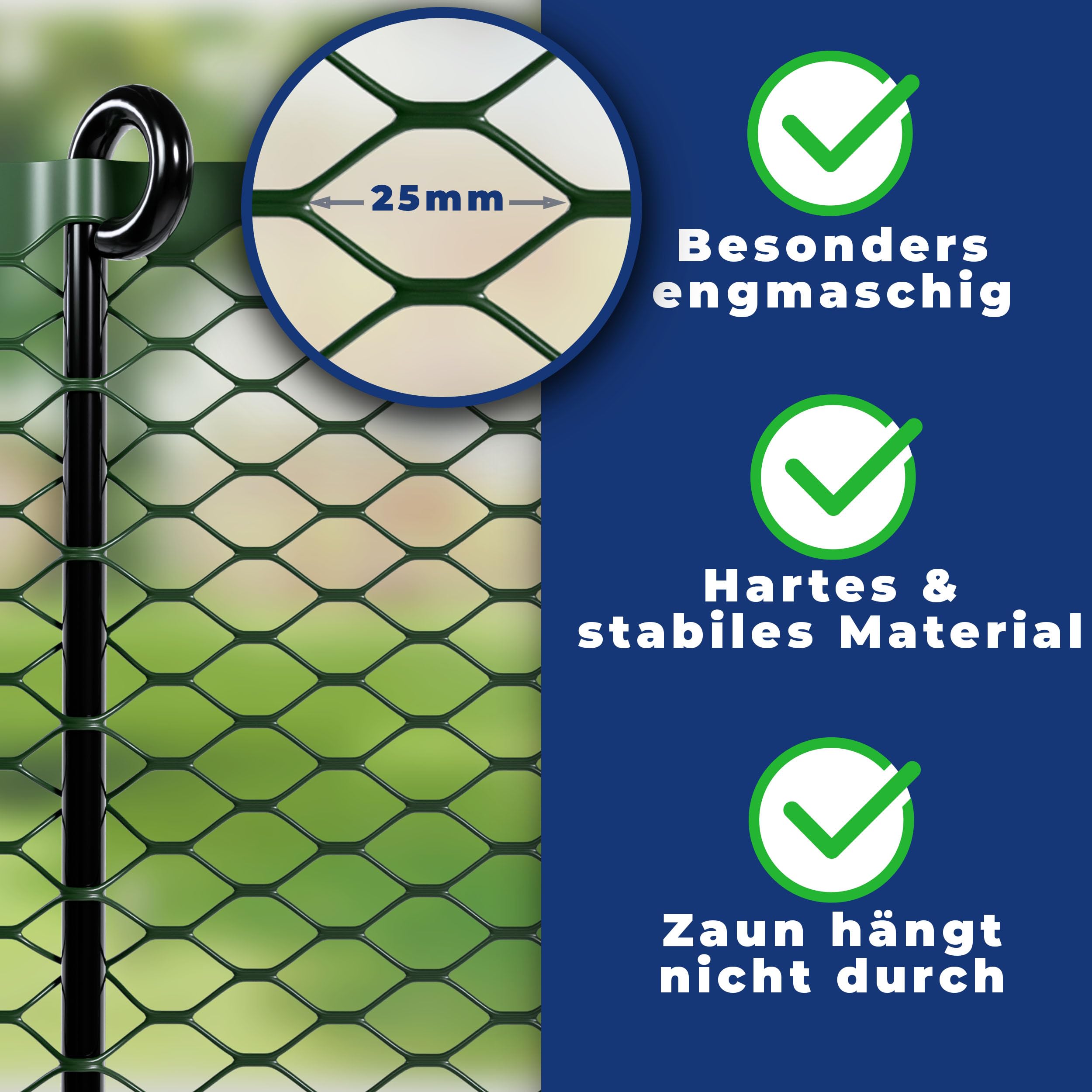 Hühnerzaun I 90cm hoch I 25m lang I Der Zaun für Hunde oder Kleintiere ist besonders engmaschig, stabil - kein Durchhängen I 20x Befestigungen I Hundezaun Garten - Grün