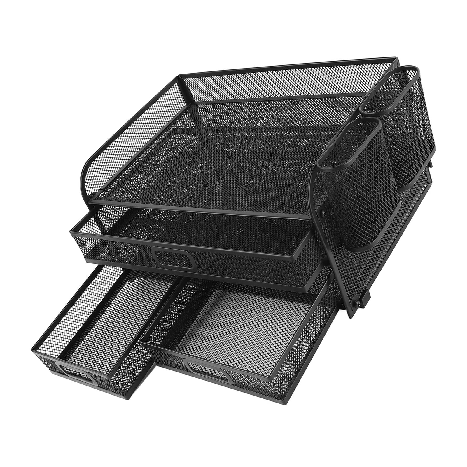 Organizzatore da scrivania a 3 ripiani in rete, organizer da scrivania in rete con 5 scomparti, scaffale pieghevole multifunzionale per ufficio, studio e
