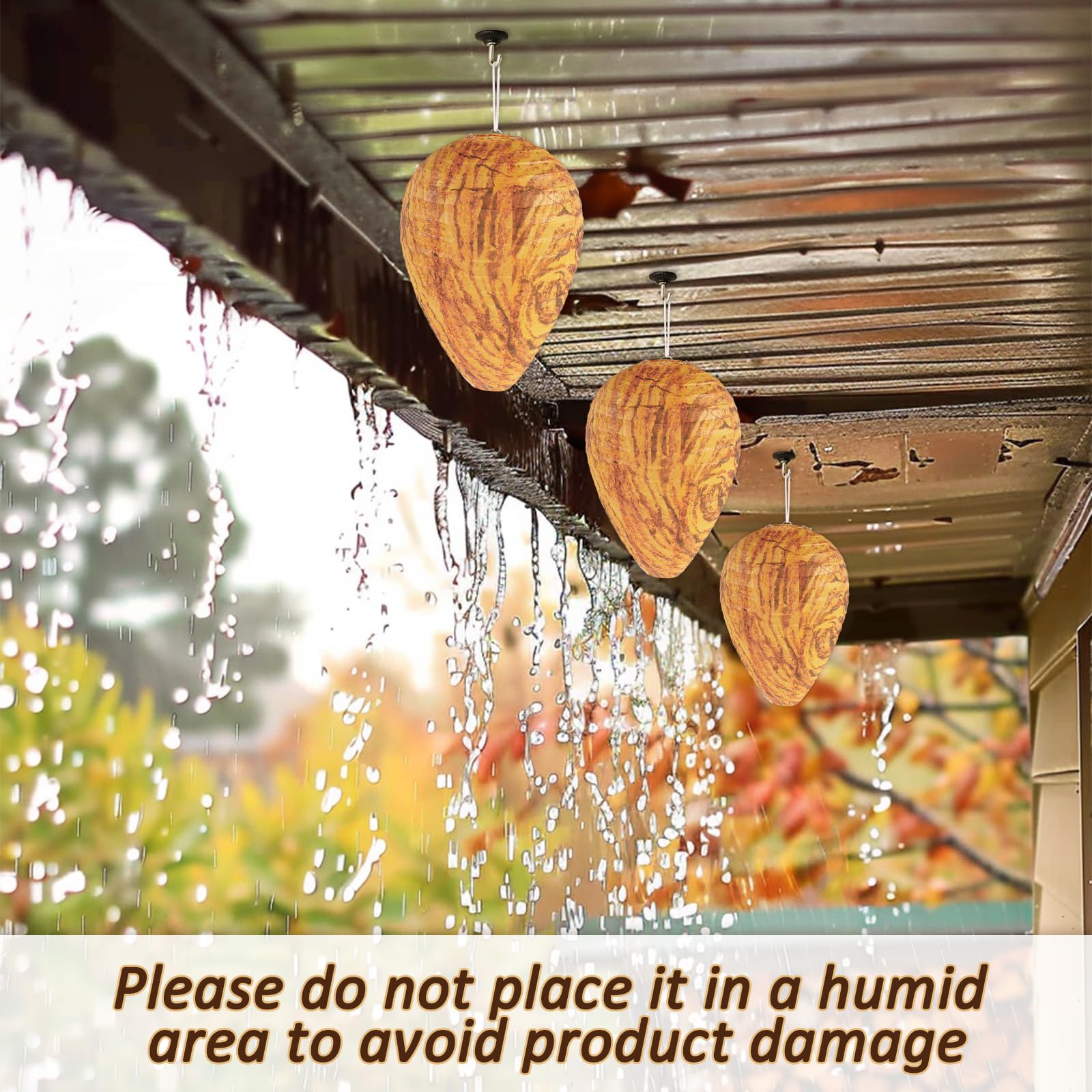 DECYOOL 4 Pack Paper Wasp Nest Decoy Hanging Wasp Nest Stay Away from Wasps Hornets Yellow Jackets(Orange) - 4