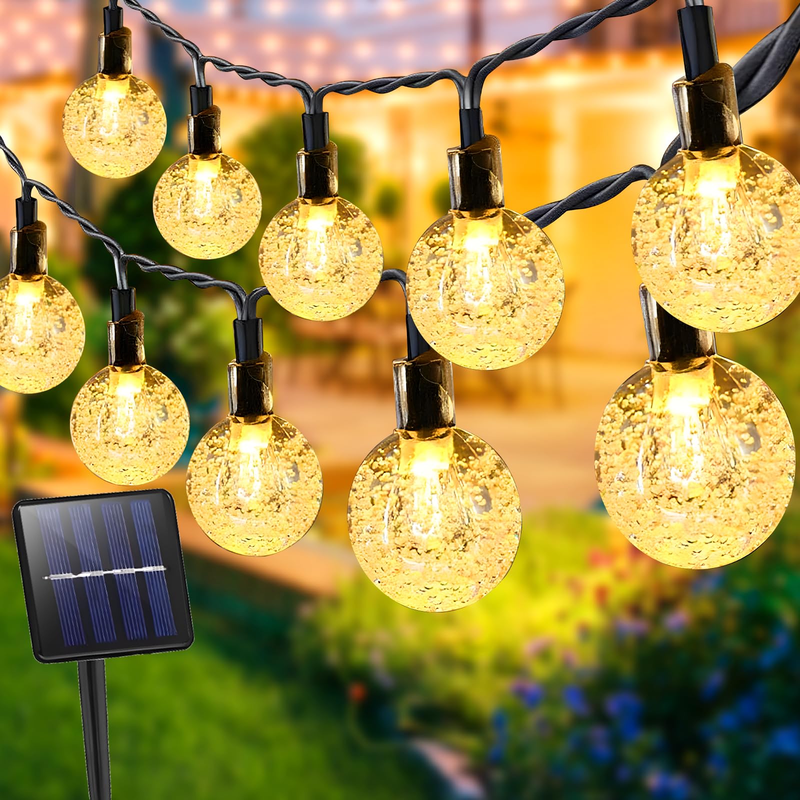 Guirnaldas Luces Exterior Solar, Luces Solares LED Exterior Jardin, Guirnalda Luces Solar, 12M 60 LED, 8 Modos, Luces Solares Exterior, Para Jardines, Patios, Terrazas, Fiestas