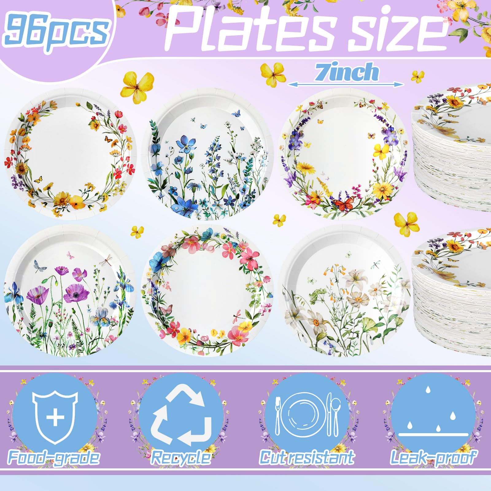 Fourluoo 96 Stück Weihnachtsblumenteller, 17,8 cm, Weihnachts-Blumen-Einwegteller, Pappteller, Weihnachts-Partygeschirr für Weihnachten, Urlaub, Geburtstag, Partyzubehör