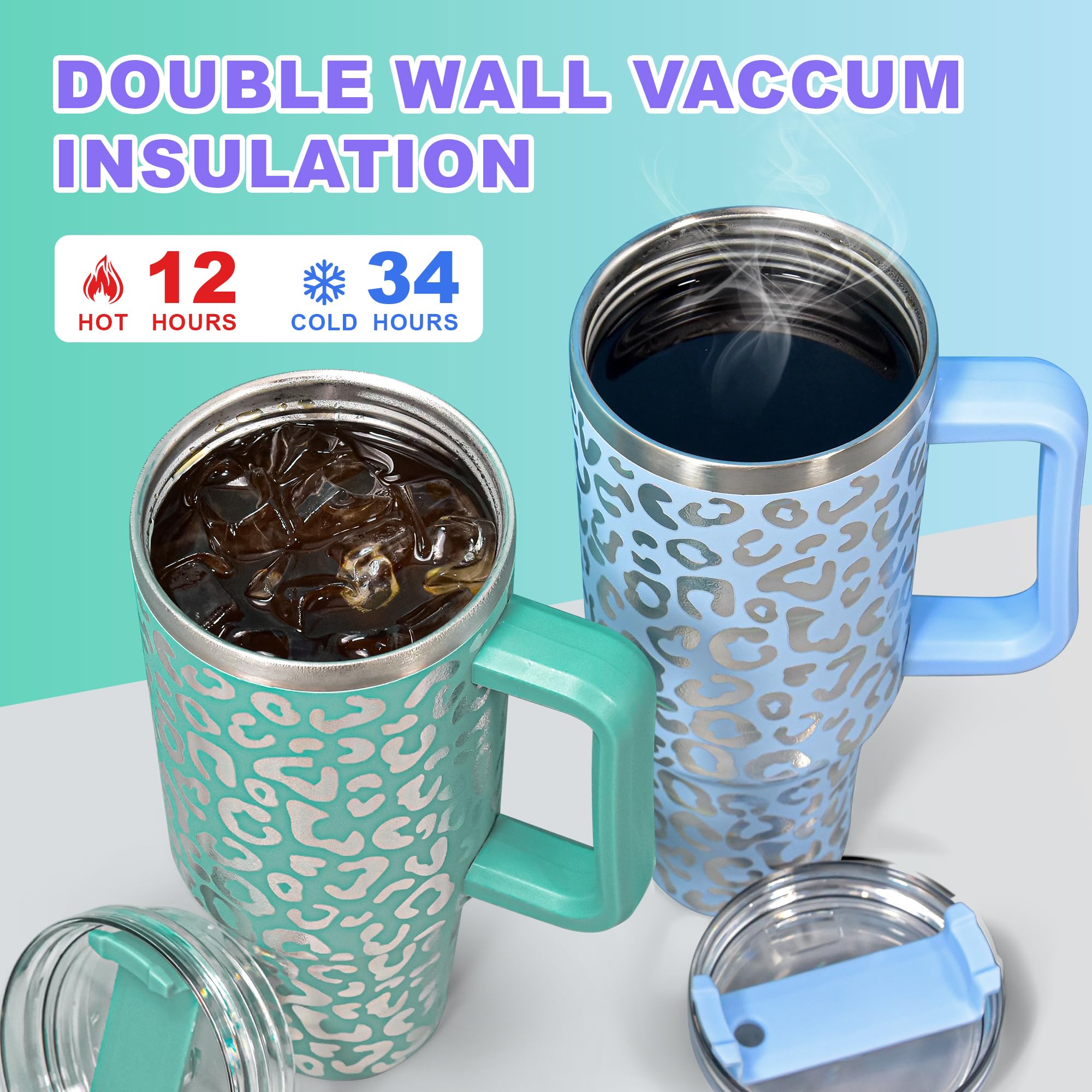 FECBK 40oz Tumbler with Straw and Lid 1.2L, 100% Leak-Proof Travel Mug with Handle - Image 2