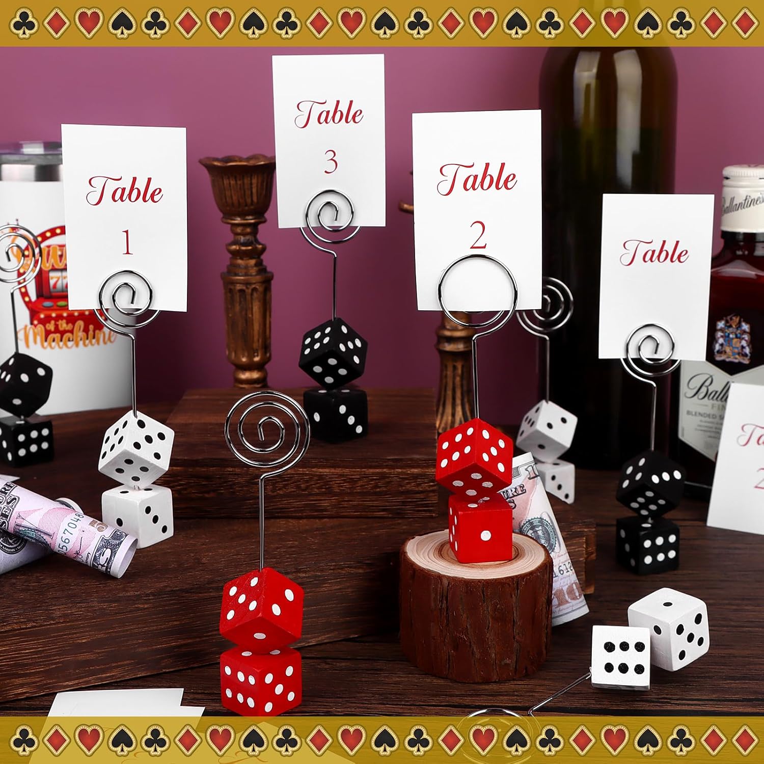9 Sets Bunco Dice Table Number Stands Table Number Cards with Table Number Holders Dice Place Card Holders Bunco Game Kit for Casino Game Night, Party Favors