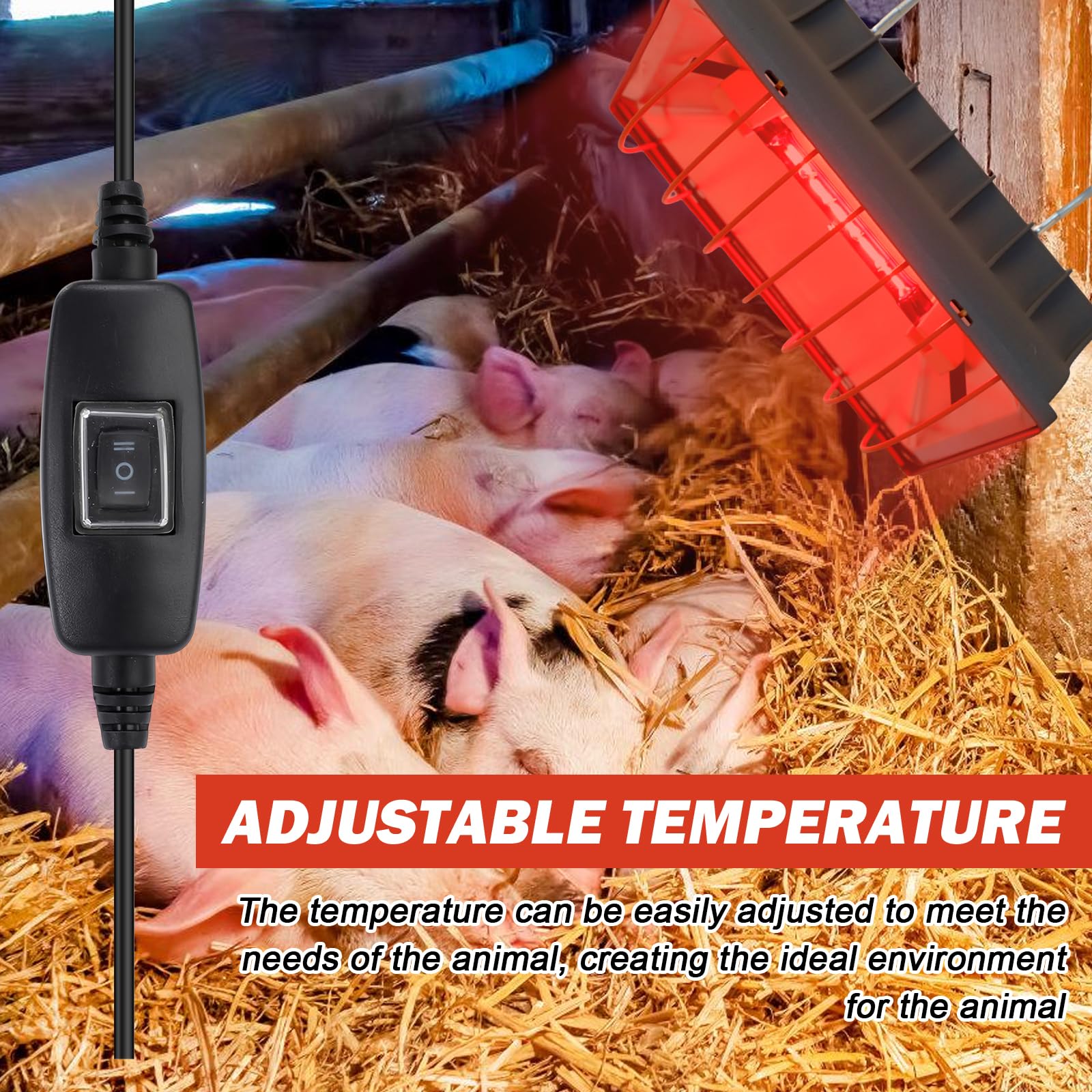 Lámpara de luz roja de 250 W para pollos: lámpara de calentamiento para gallinero con cable de 1,8 metros, lámpara de calor para pollos, lámpara para pollitos con interruptor, lámpara de calor para
