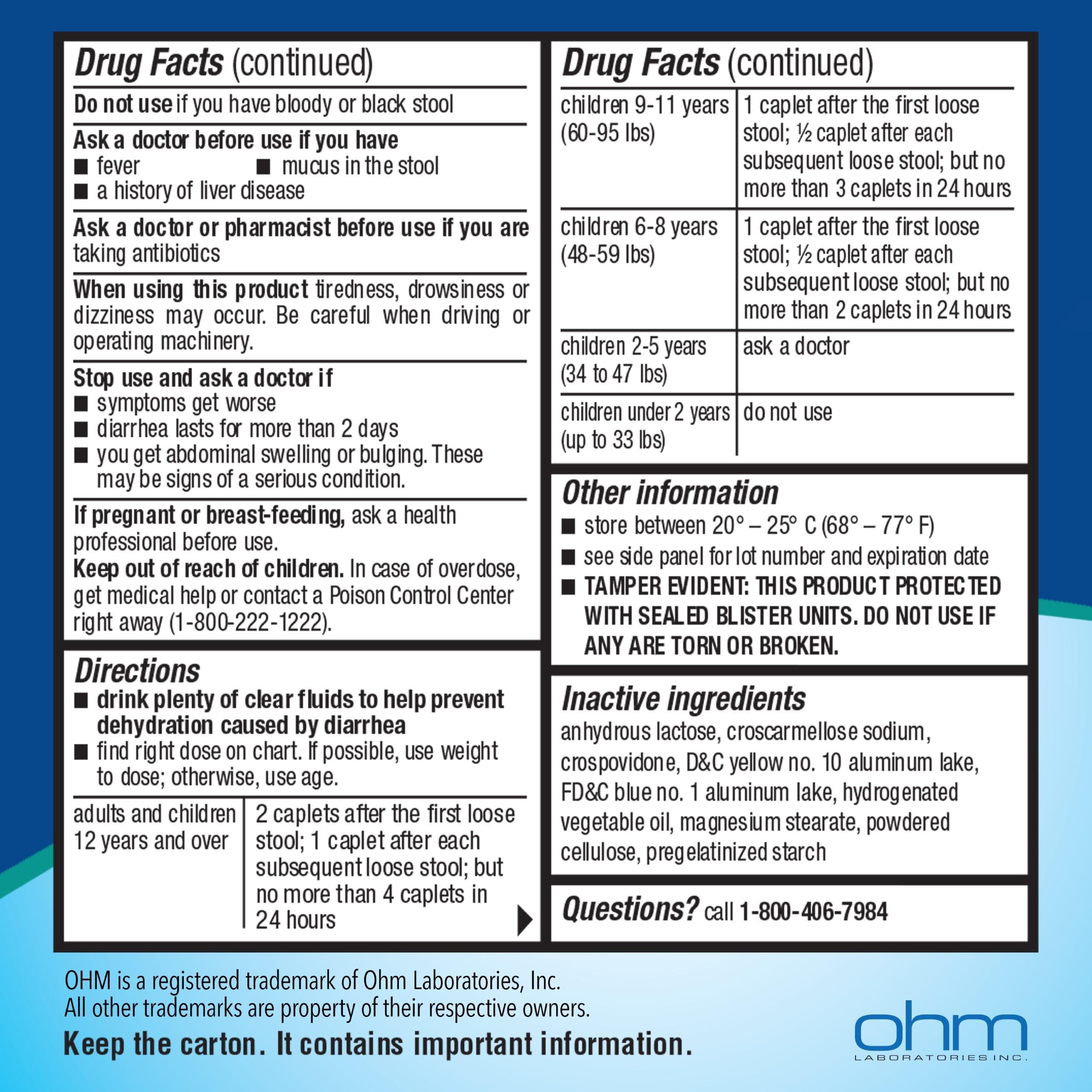 Ohm Loperamide Hydrochloride Antidiarrheal Pills 2mg Caplets, 24 Count — Amazon image 6