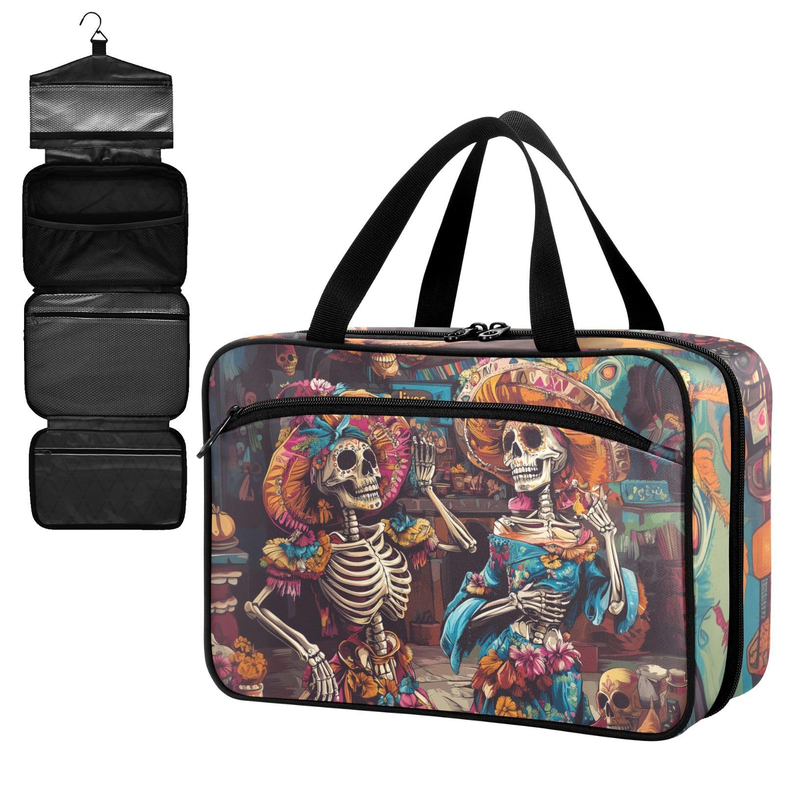 Fustylead Beautiful Skeleton Sister Enjoying Lives Large Medical Supplies Organizer Bag with Zipper Empty First Aid Bag Trauma Kit for Traveling Hiking Camping