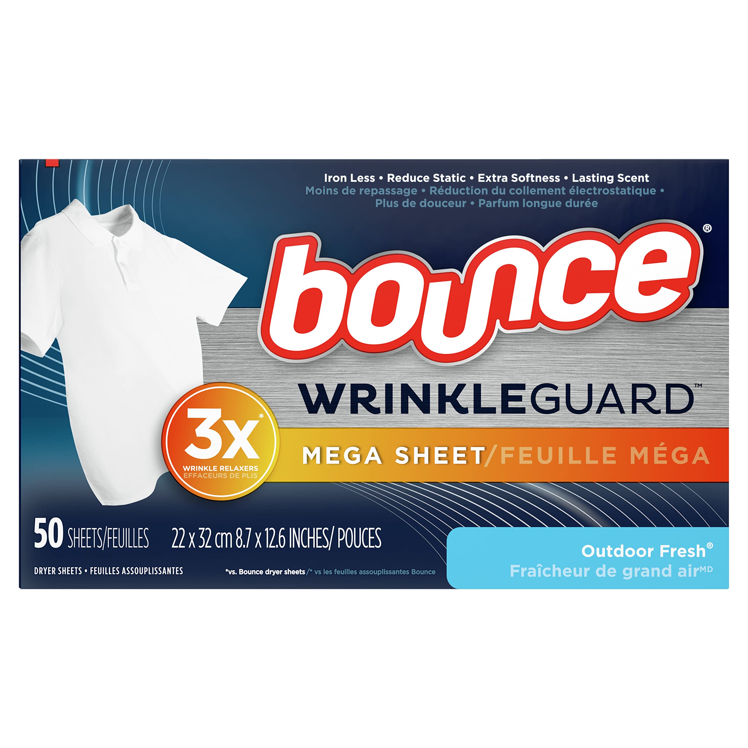 Bounce, Dryer Sheets Wrinkle Guard Outdoor Fresh, 50 Count