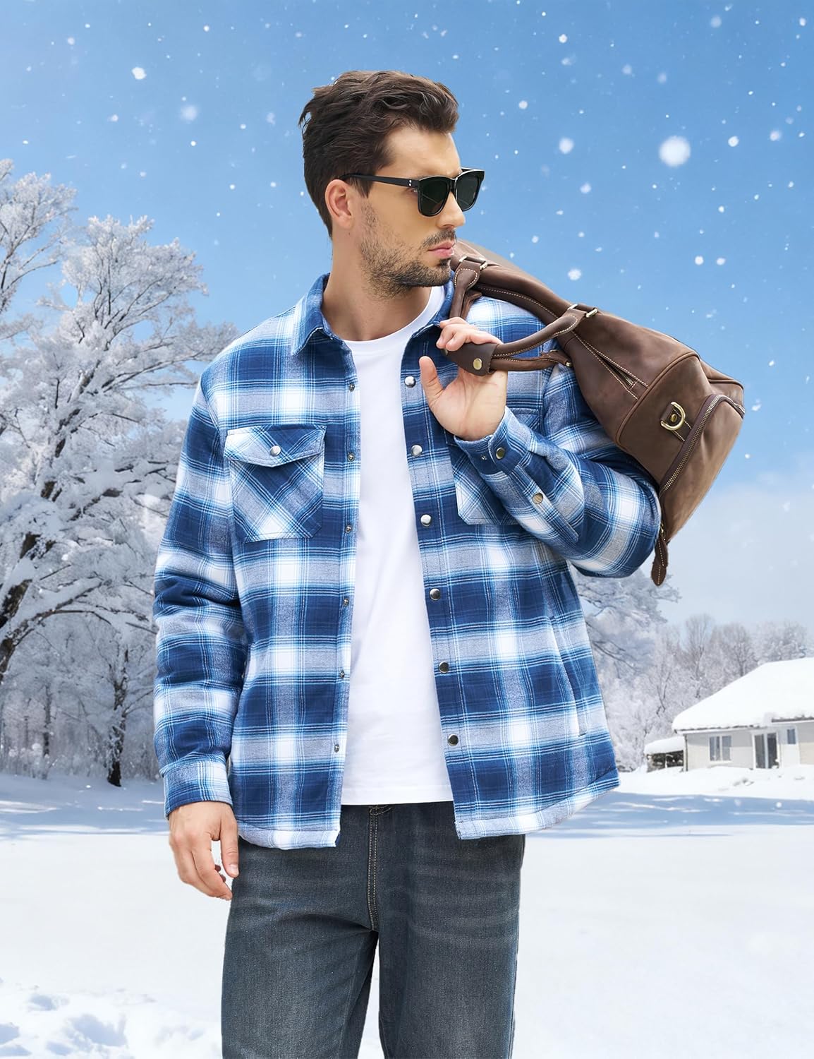 MAGNIVIT Mens Flannel Jacket Quilted Lined Thermal Winter Coat Button Down Plaid Jacket Insulated Flannel Shirts for Men - Image 7