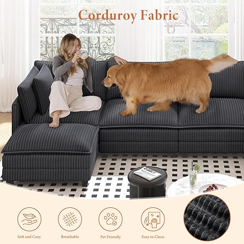 Miniatura 5 de Vesgantti - Sofá modular de nube en forma de U de 109 pulgadas, cómodos sofás modulares tapizados de pana para sala de estar, sofá modular moderno