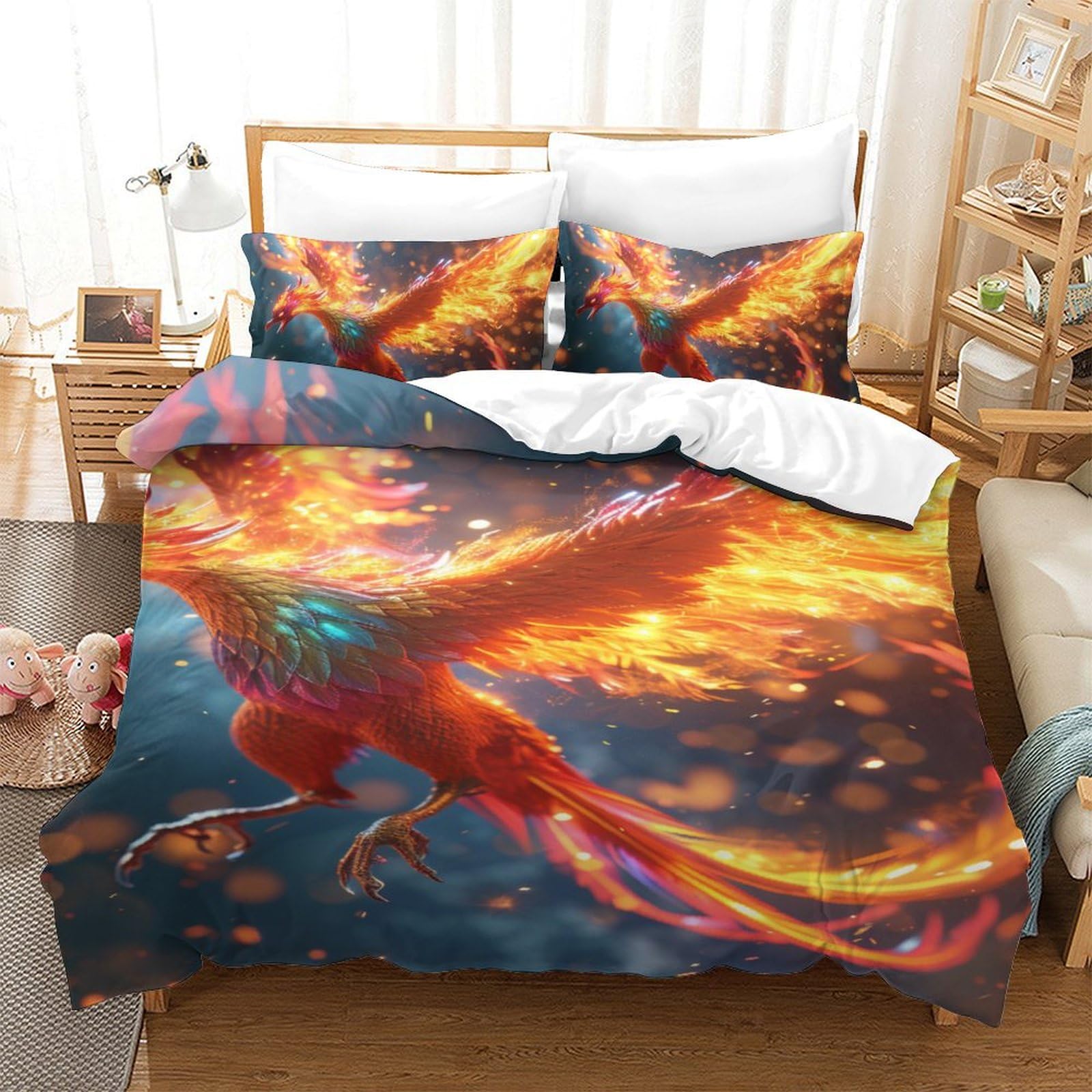 Housse de couette Ptérosaure de feu parure de lit hypoallergénique et anti-plis en microfibre
