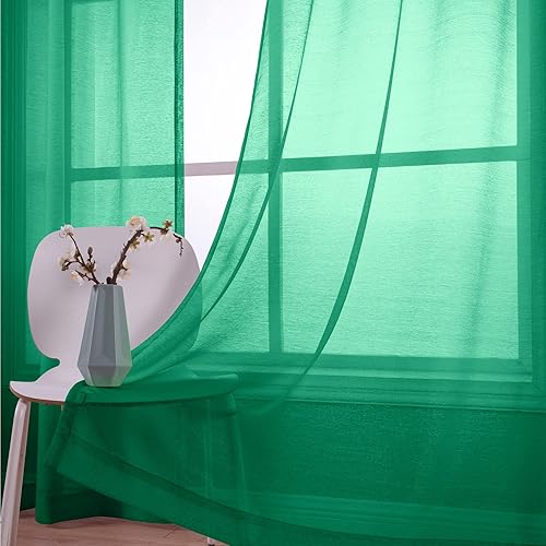 Miniatura 4 de KOUFALL Cortinas traslúcidas verdes de 84 pulgadas de largo para sala de estar, juego de 2 paneles de cortinas de Navidad con ojales para decoración
