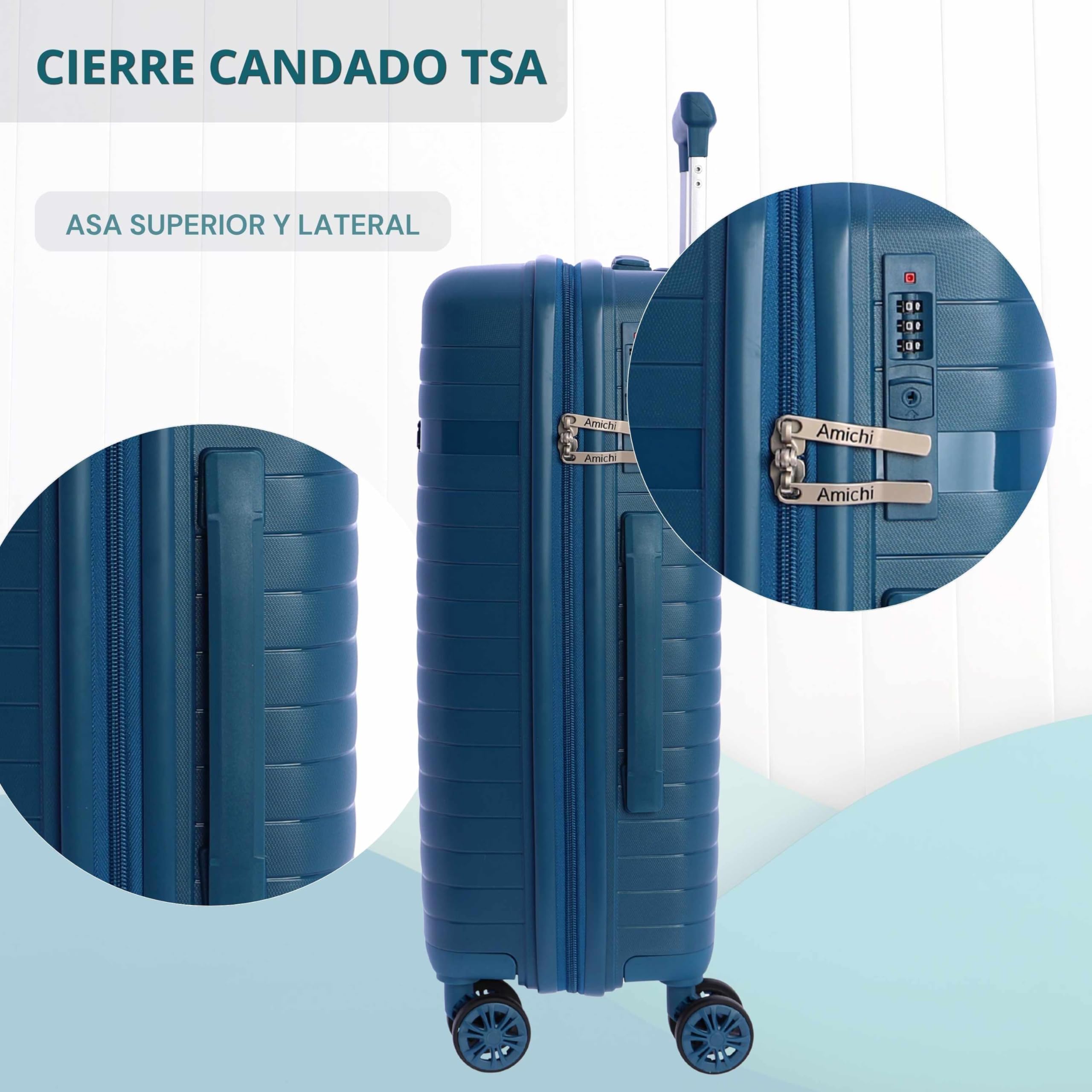 AMICHI - Maleta Cabina 55x40x20- Maletas de Viaje - Maletas de Viaje Cabina Apta para Ryannair- Trolley Equipaje para Avion Resistente con 4 Ruedas de 360º y candado TSA — view 5