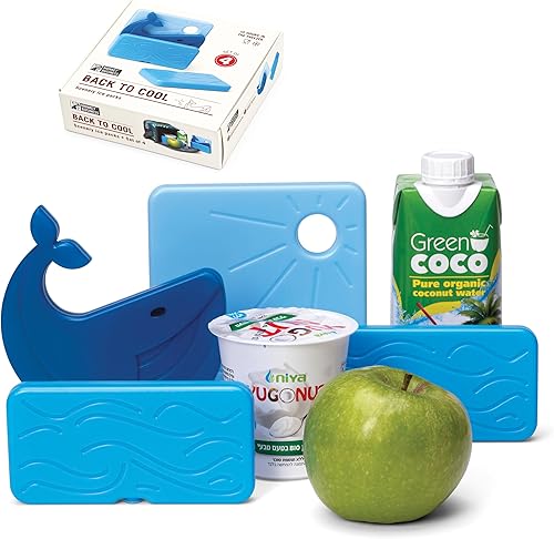 Monkey Business Back To Cool - Juego de bolsas de hielo, 4 bolsas de hielo reutilizables para loncheras y bolsas enfriadoras, colorida bolsa de